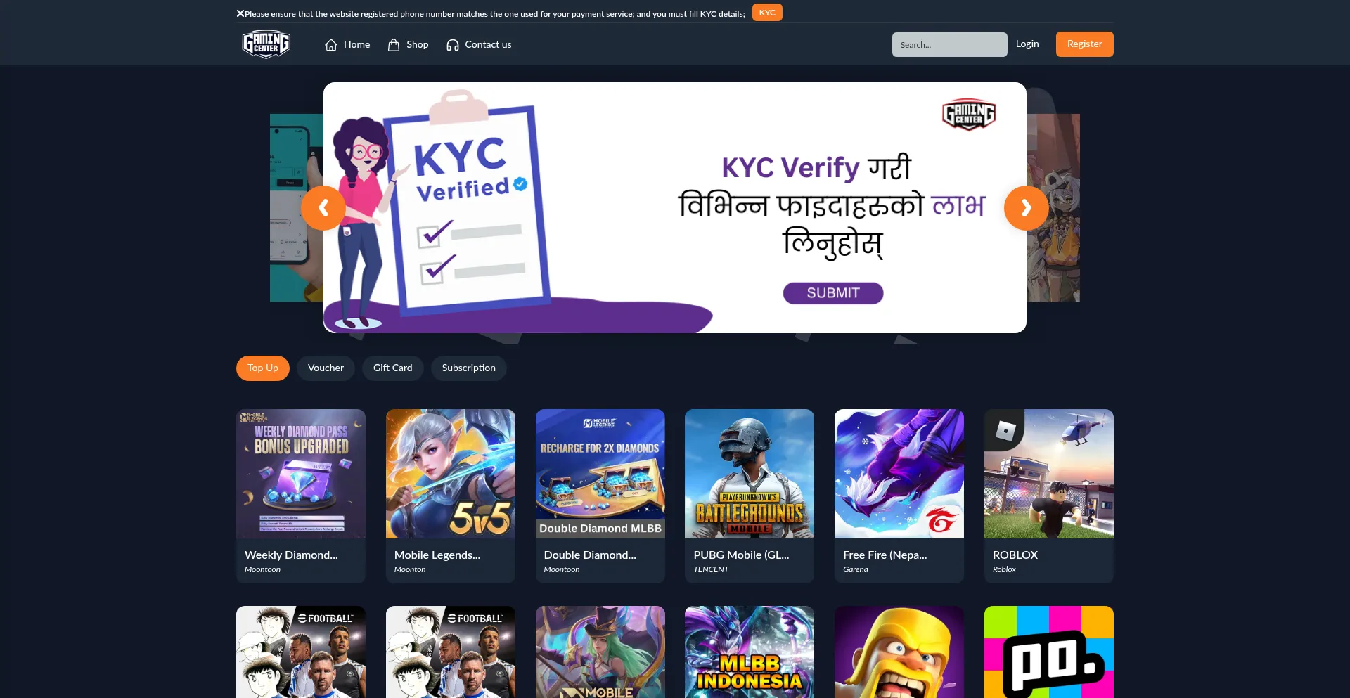 Website screenshot of Gaming.com.np
