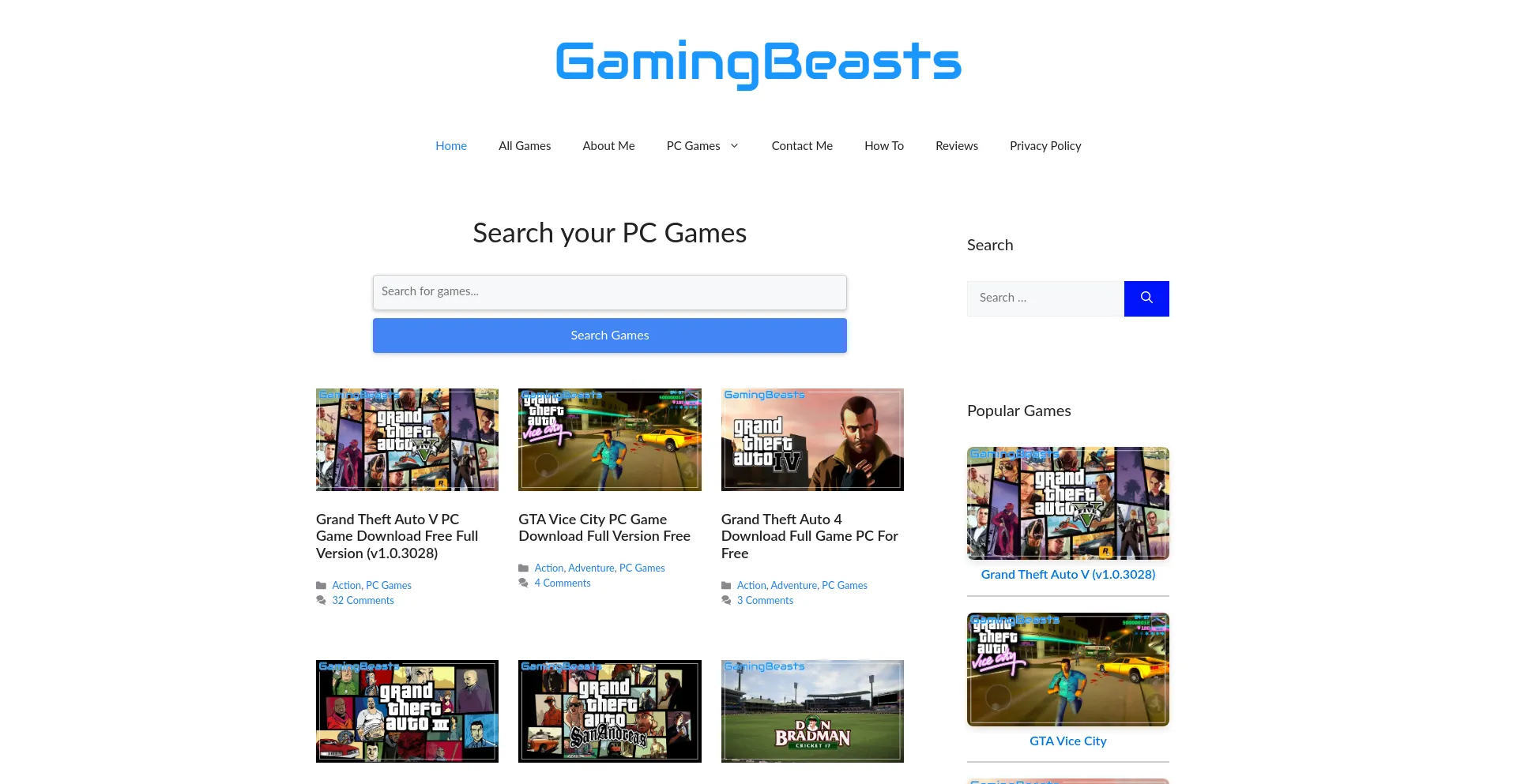Website screenshot of Gamingbeasts.com