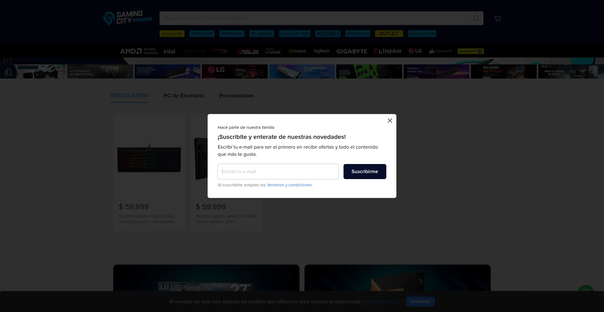 Website screenshot of Gamingcity.com.ar