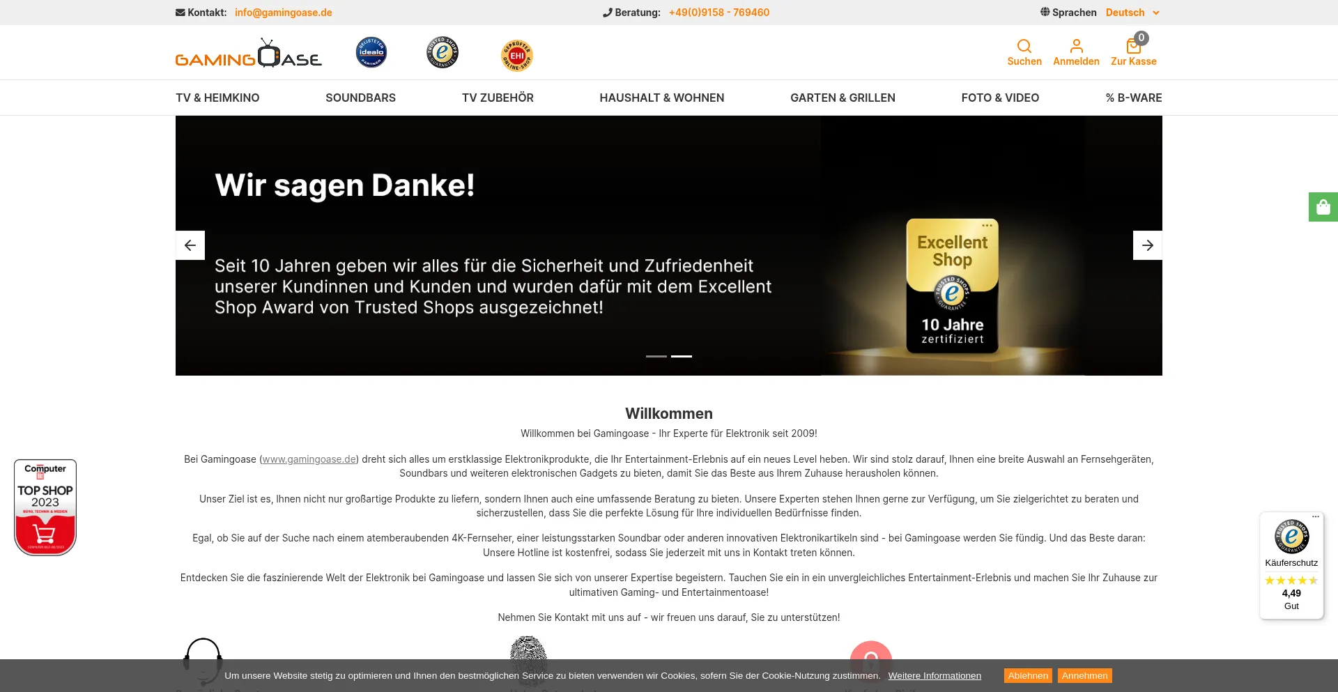 Website screenshot of Gamingoase.de