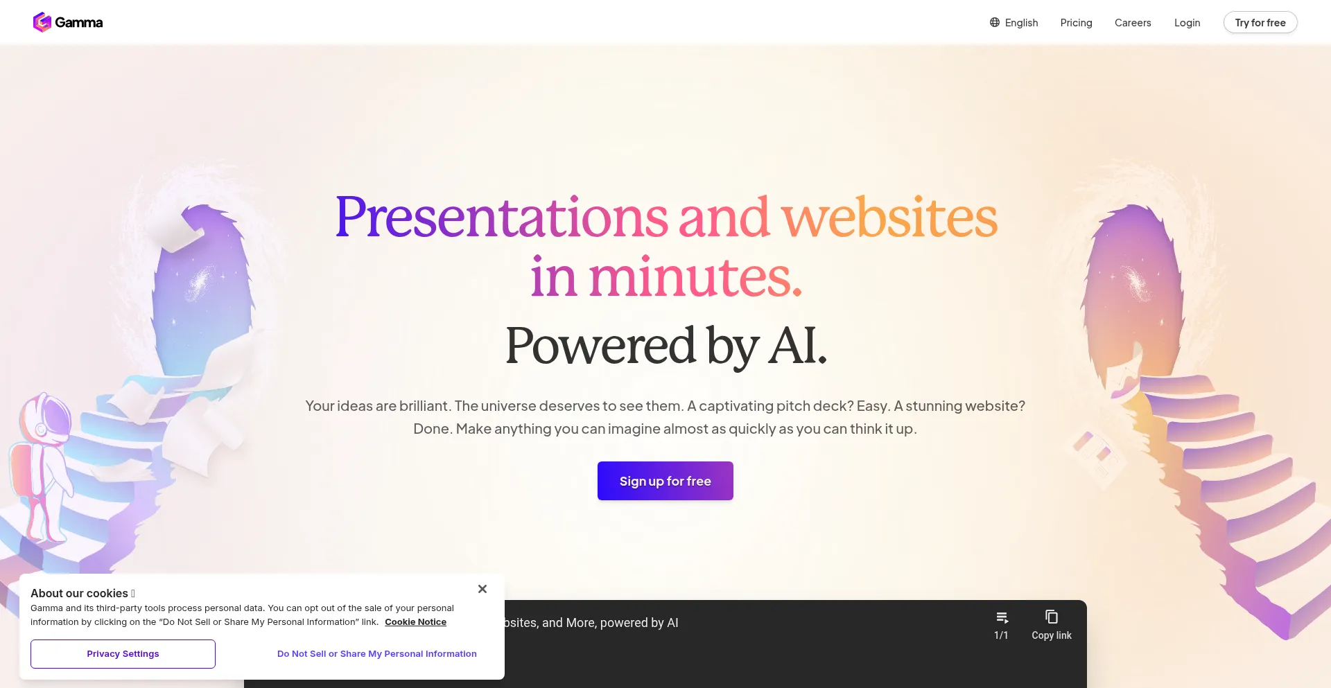 Website screenshot of Gamma.app