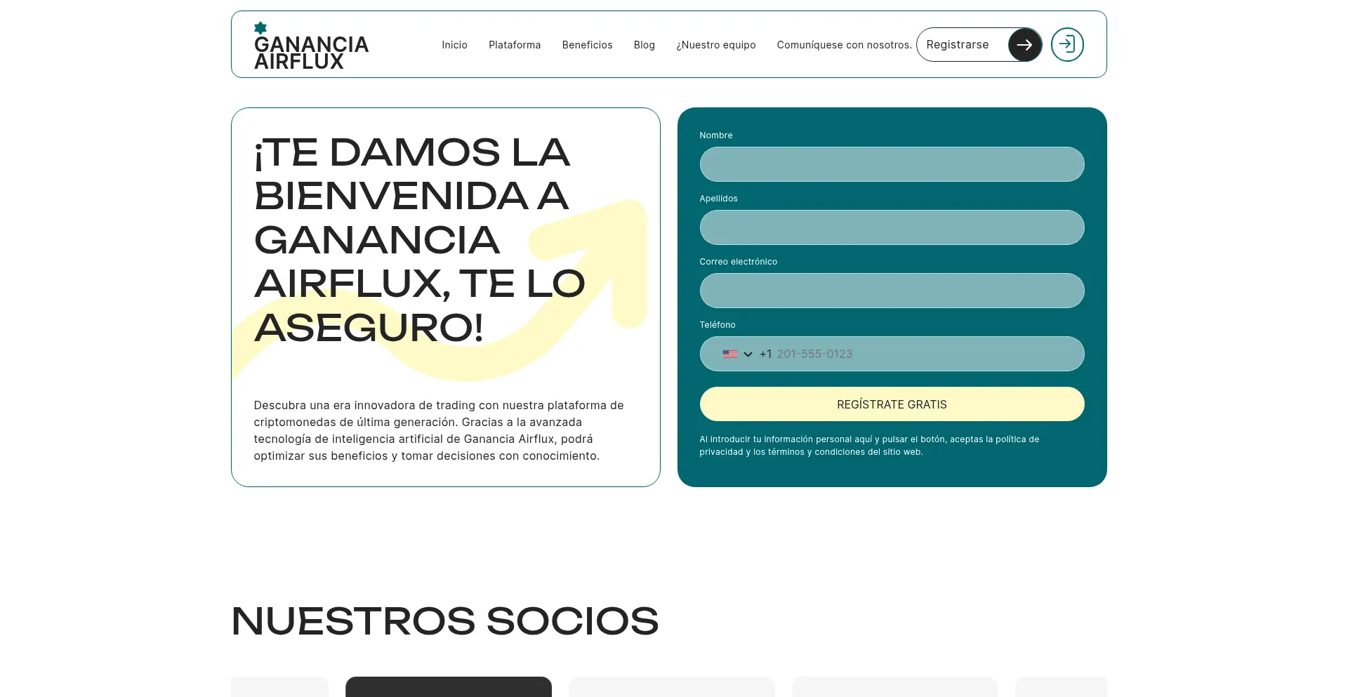 Website screenshot of Ganancia-airflux.com