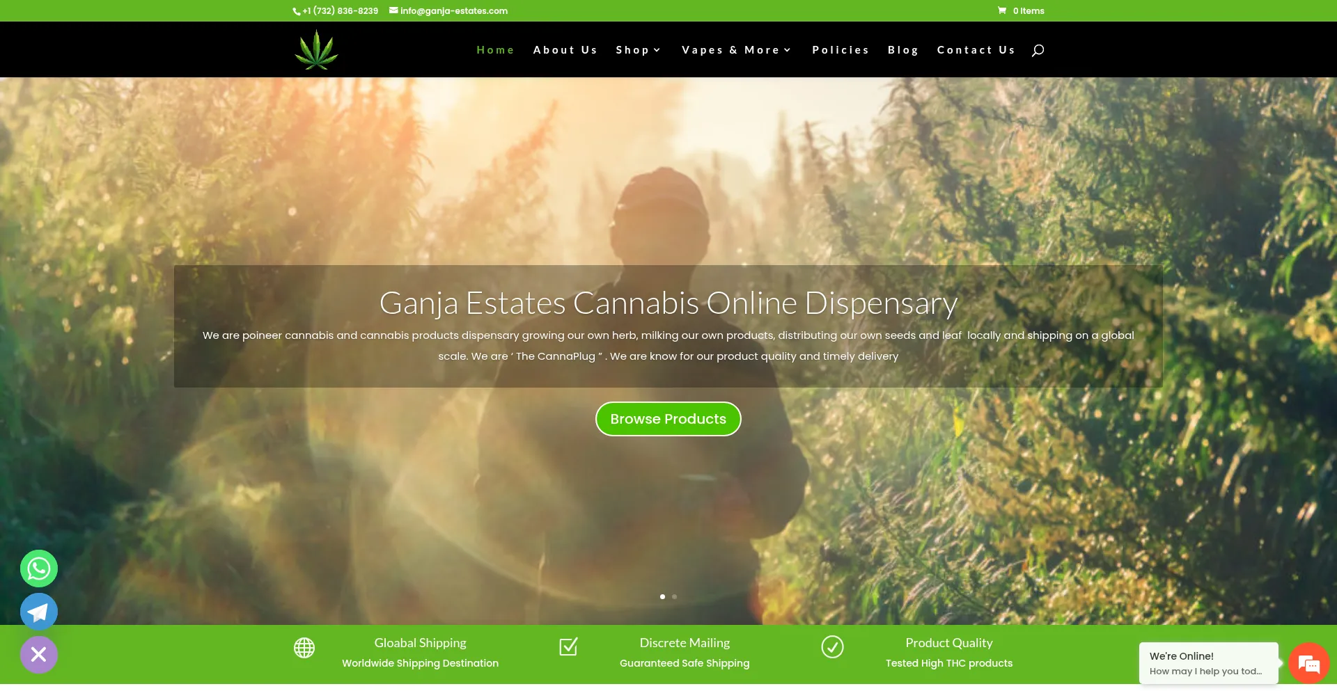 Website screenshot of Ganja-estates.com