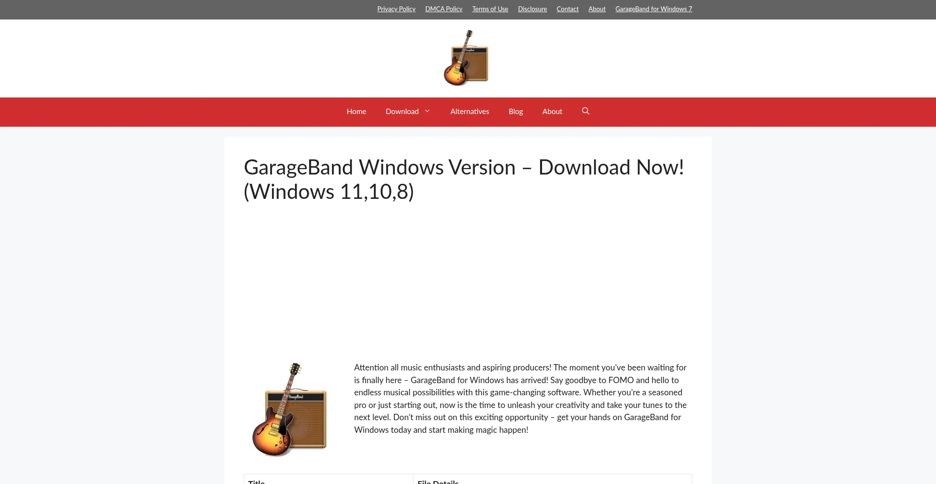 Website screenshot of Garagebandwindows.org