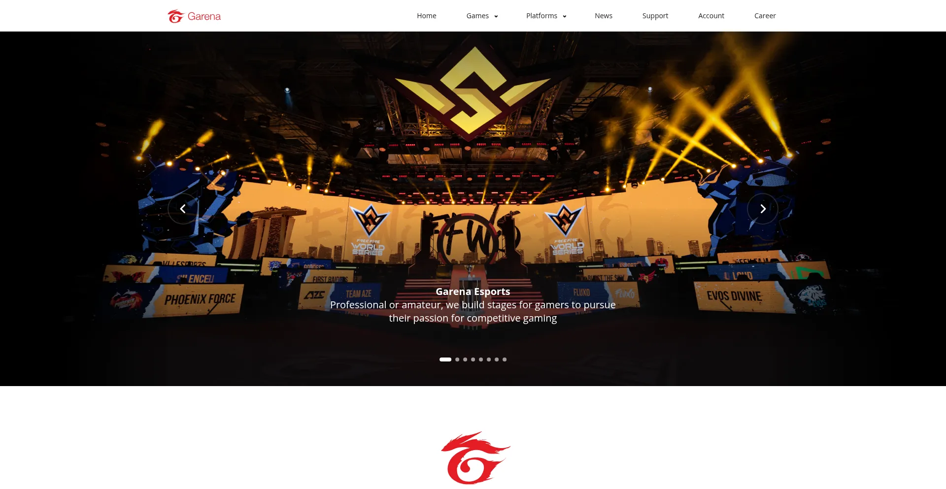 Website screenshot of Garena.sg