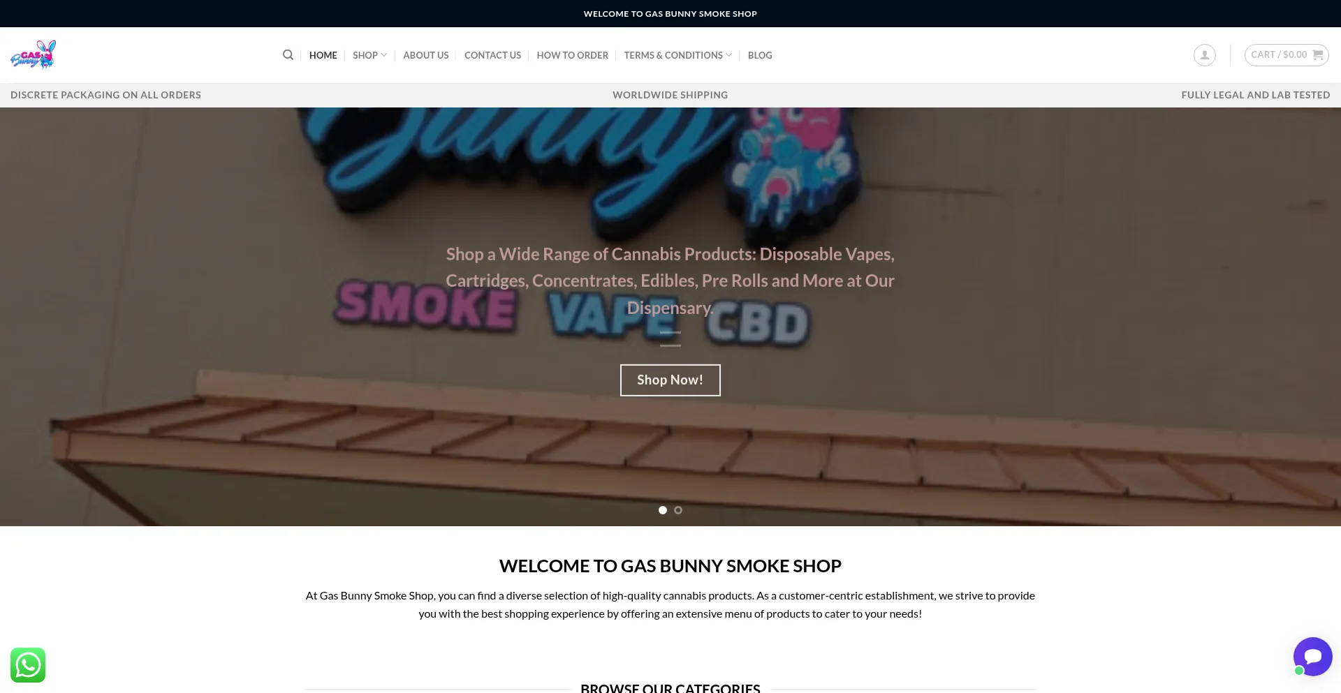 Website screenshot of Gasbunnysmokeshop.com