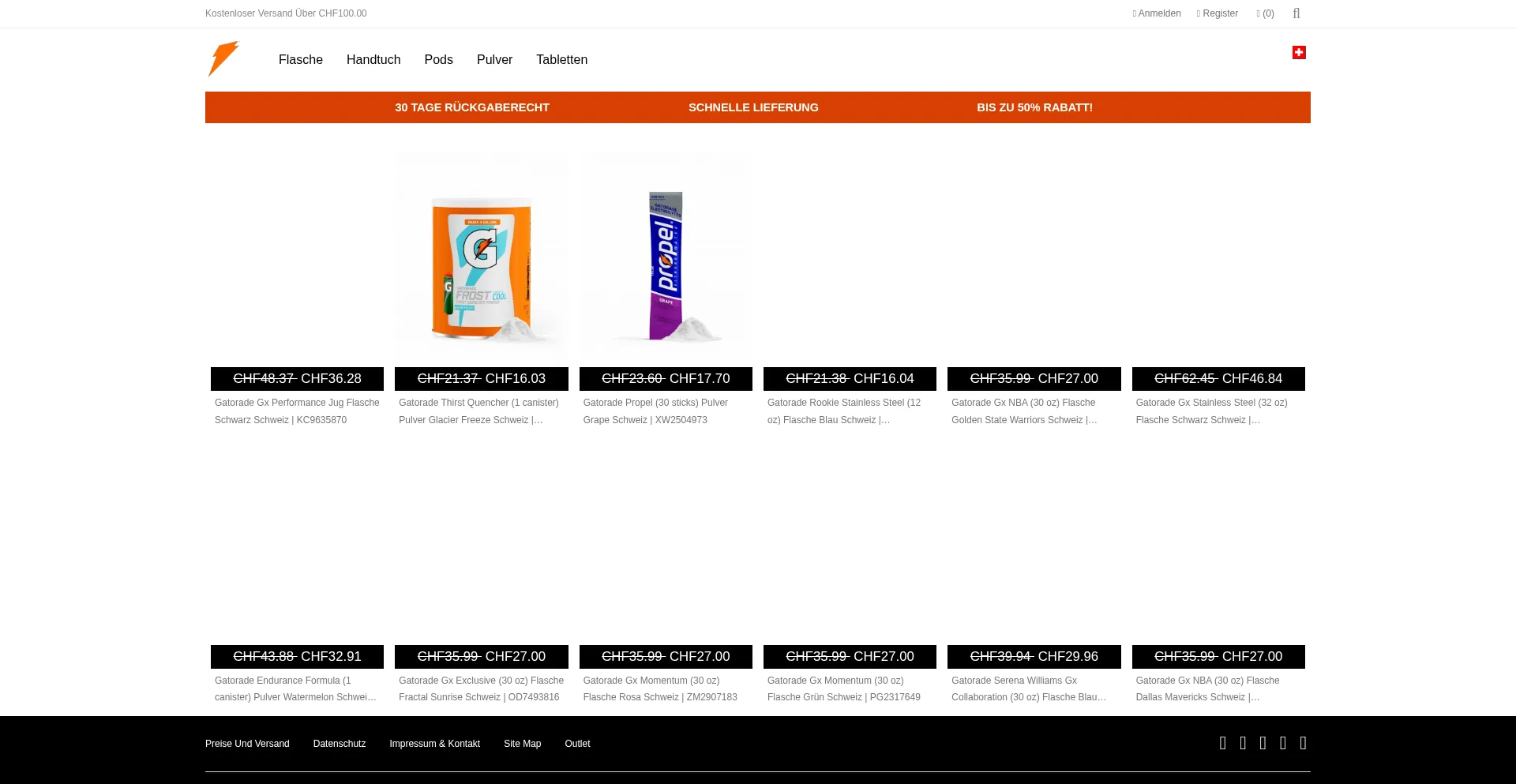 Website screenshot of Gatoradeschweiz.com