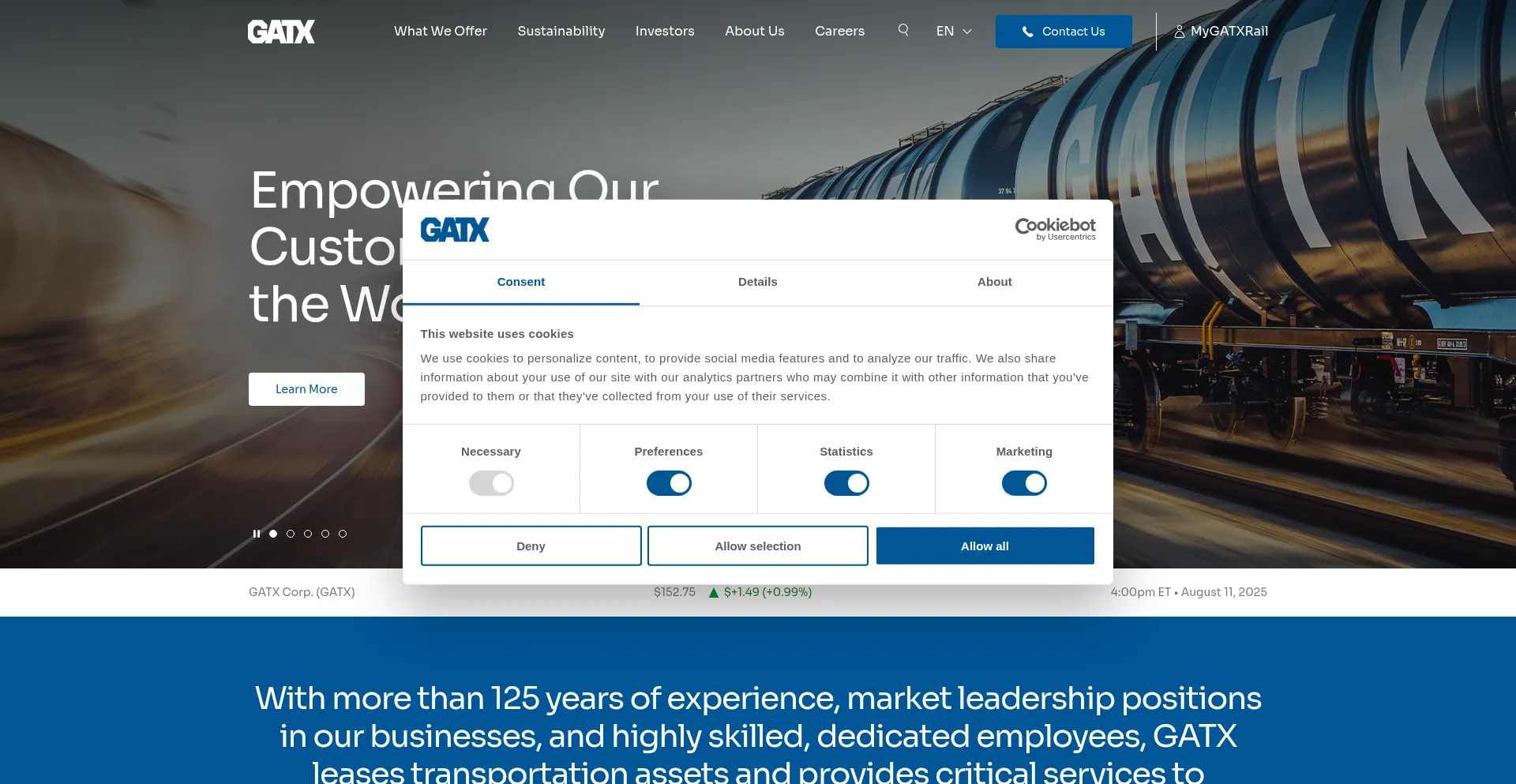 Website screenshot of Gatx.com