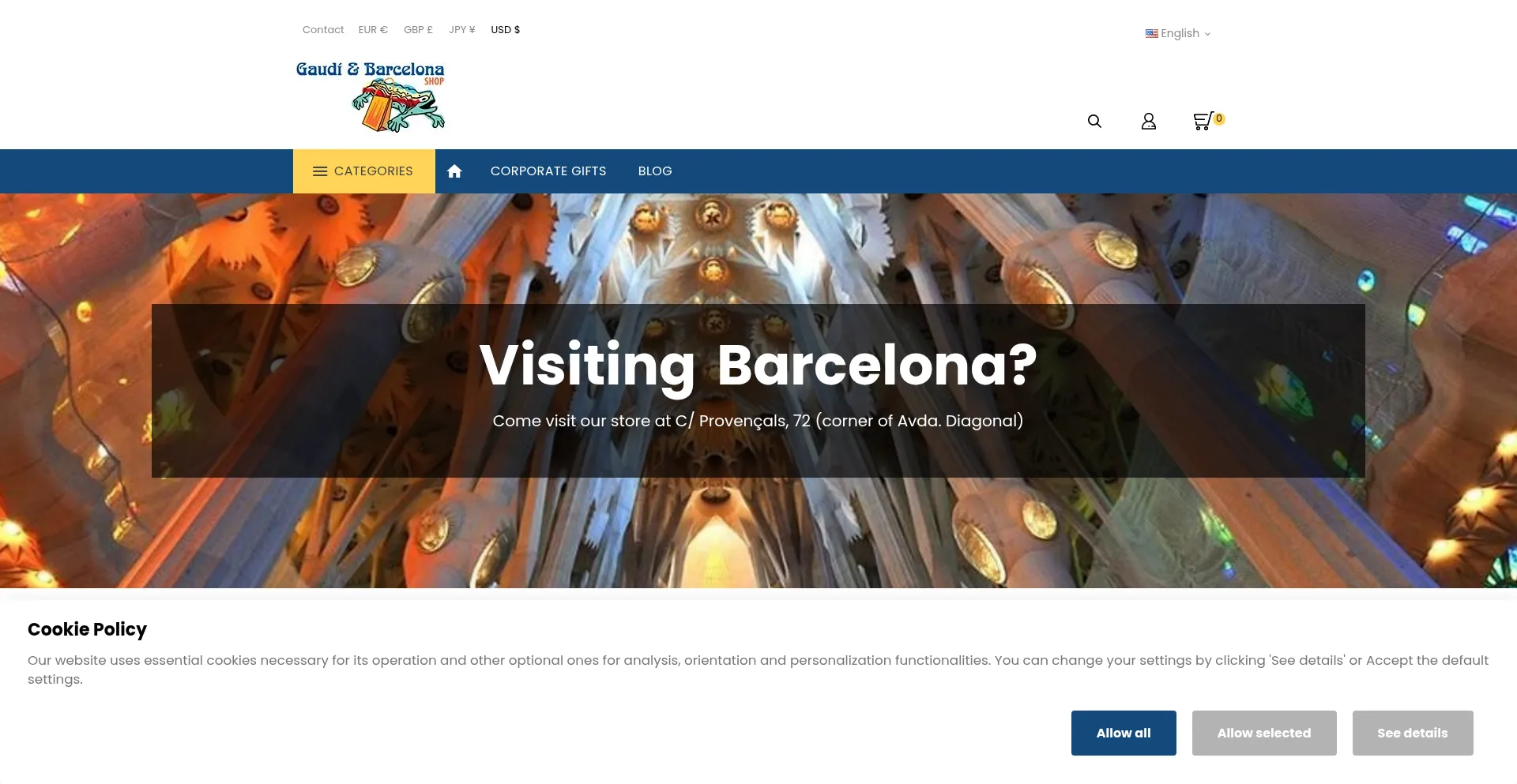 Website screenshot of Gaudibarcelonashop.com