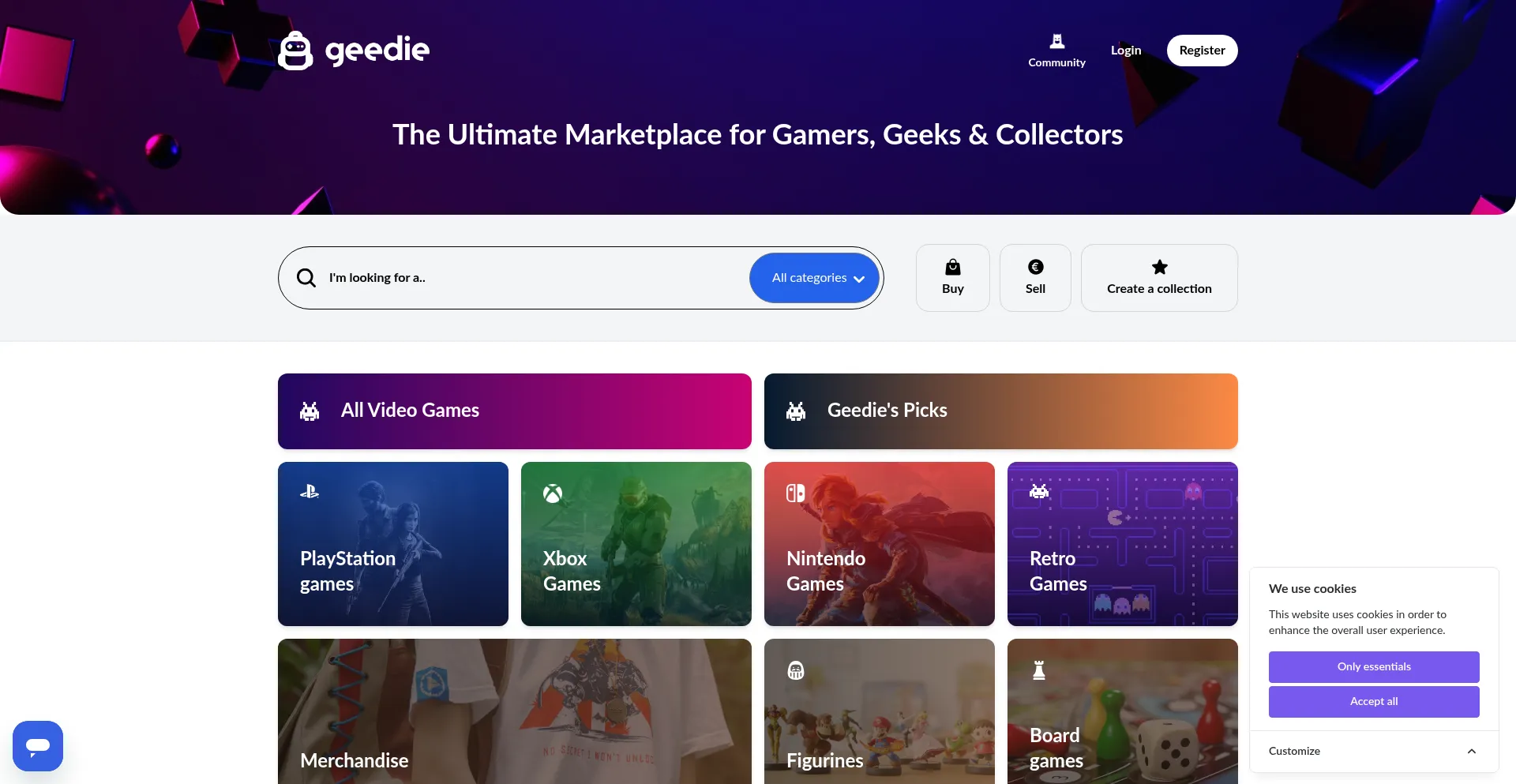 Website screenshot of Geedie.com