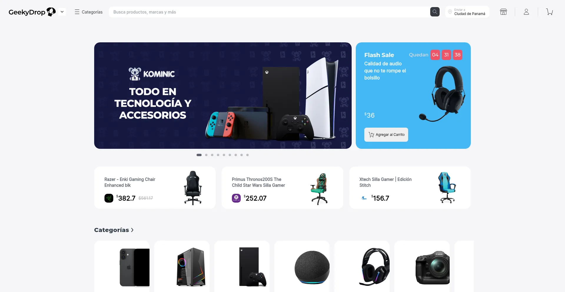 Website screenshot of Geekydrop.com
