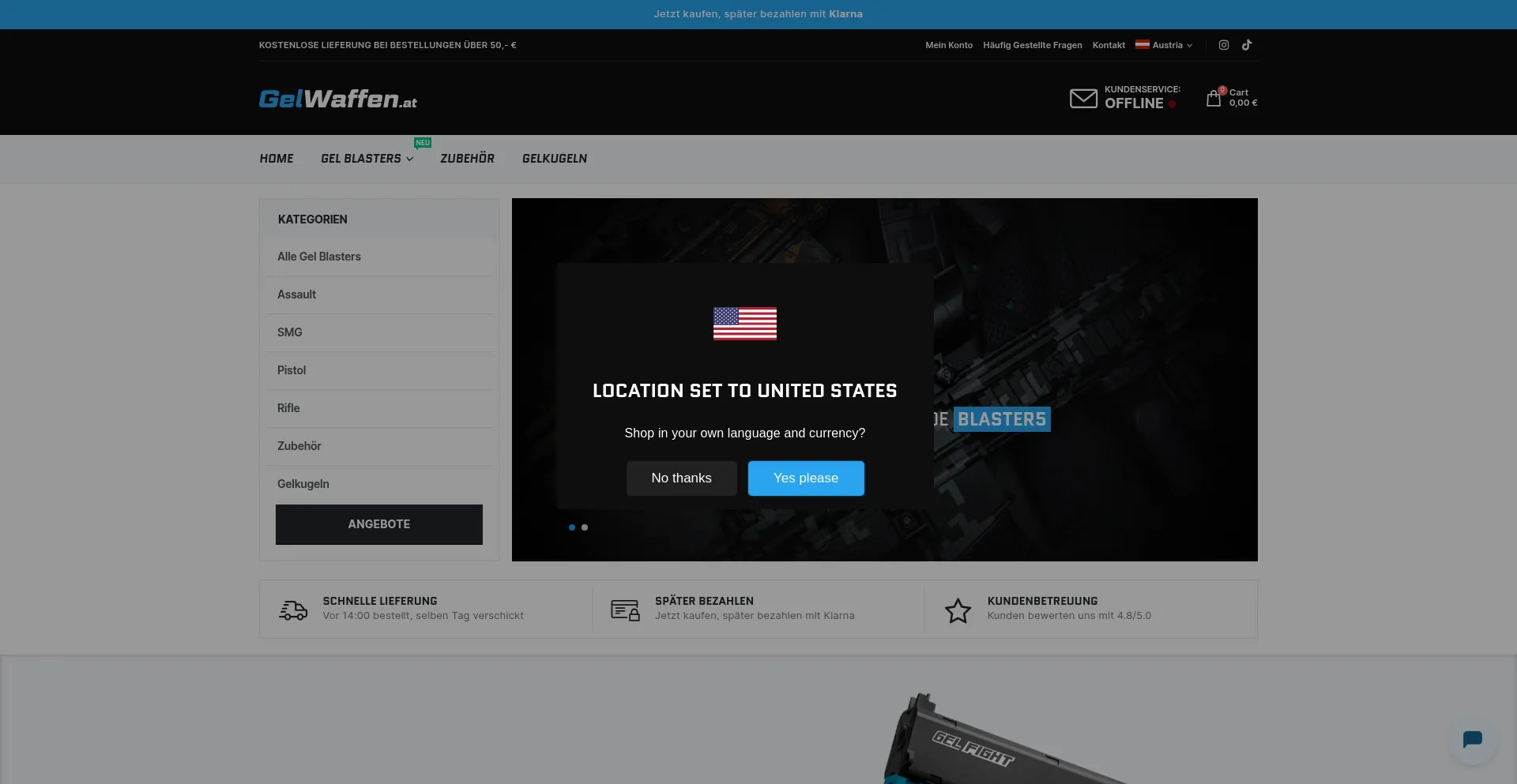 Website screenshot of Gelwaffen.at