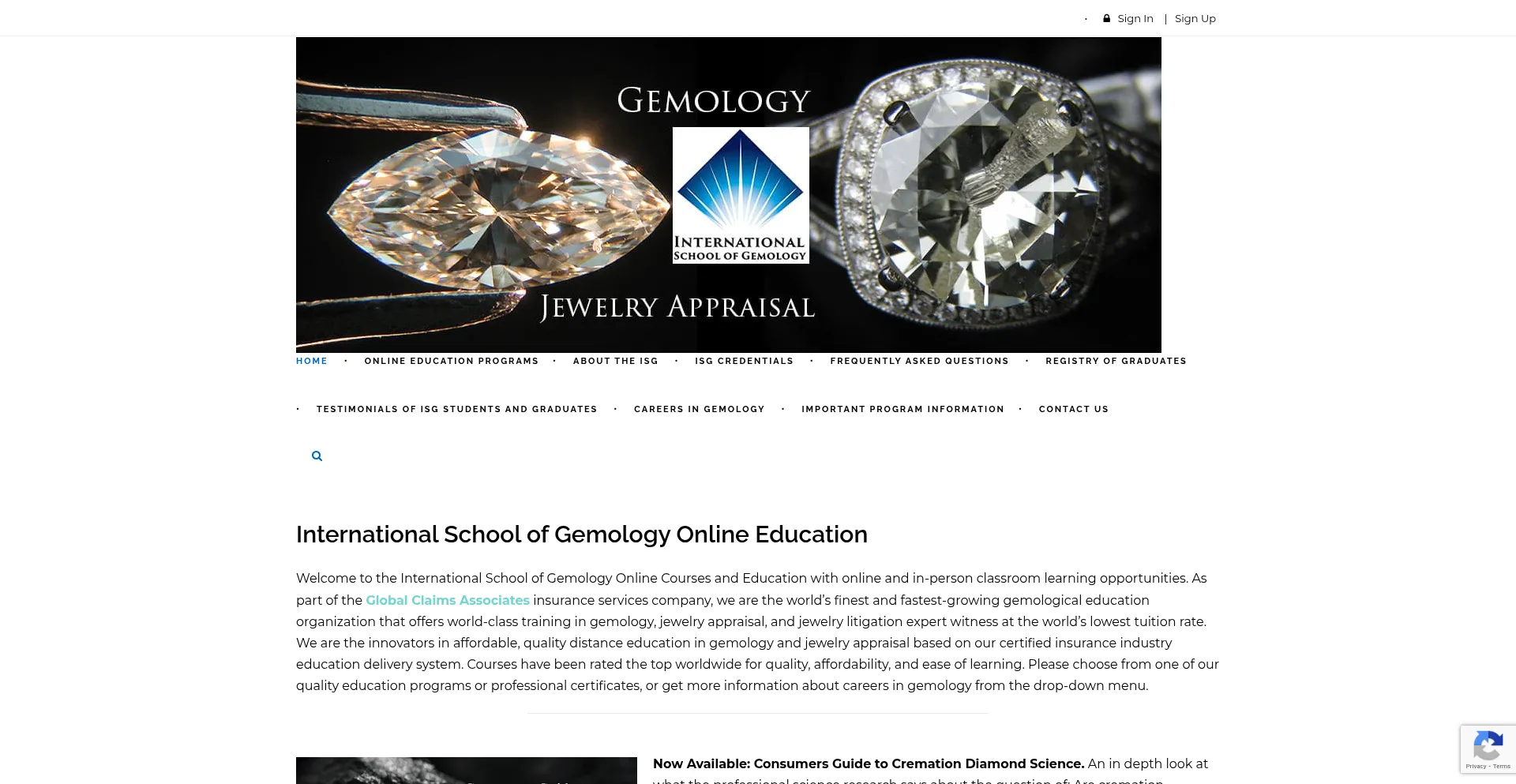 Website screenshot of Gemology.pro