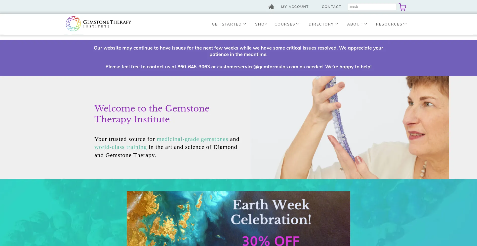 Website screenshot of Gemstonetherapyinstitute.org