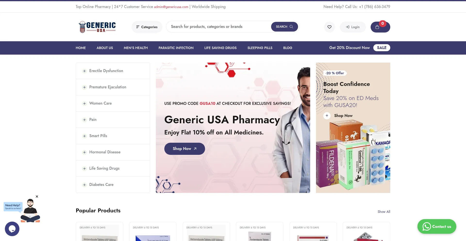 Website screenshot of Genericusa.com