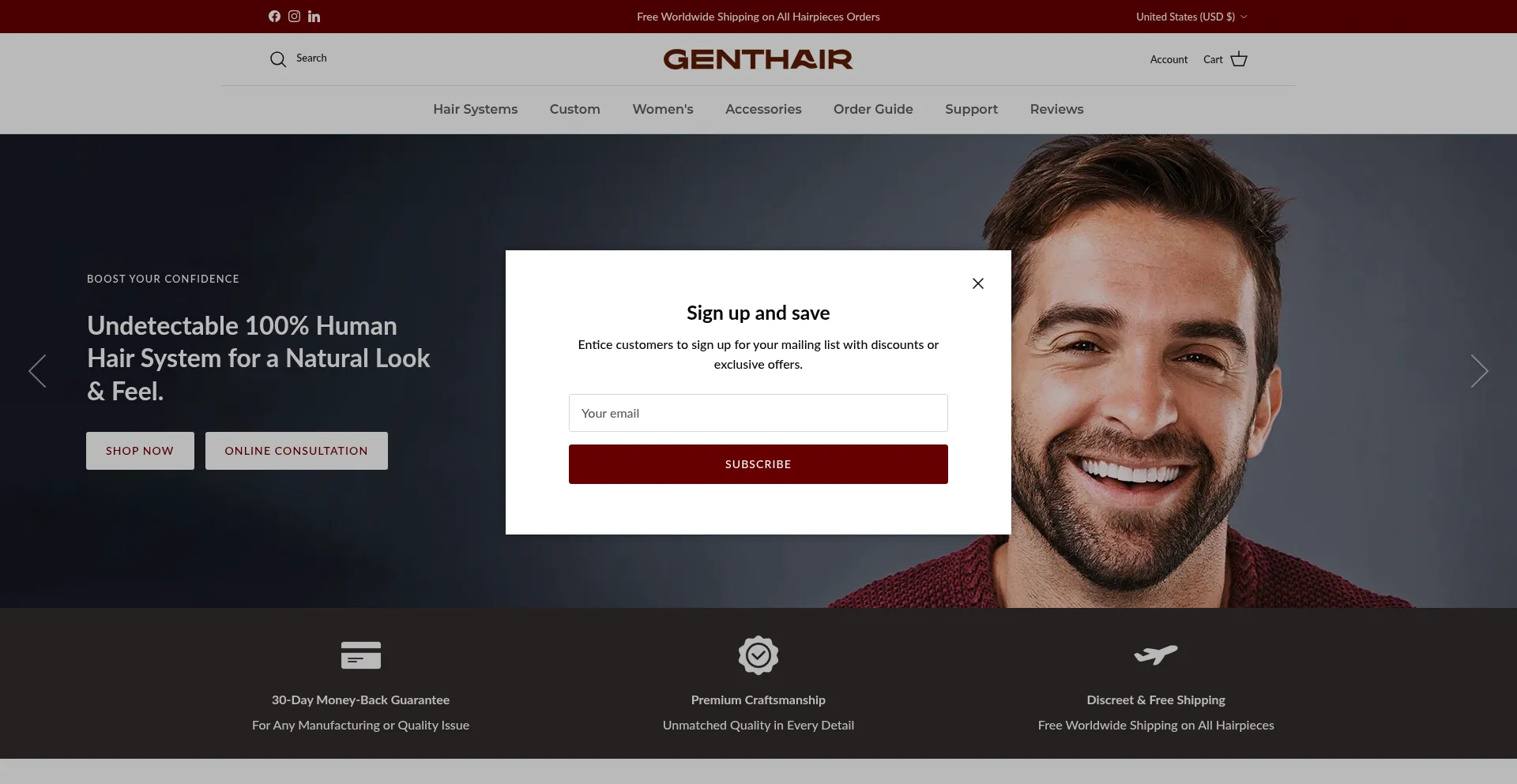 Website screenshot of Genthair.com