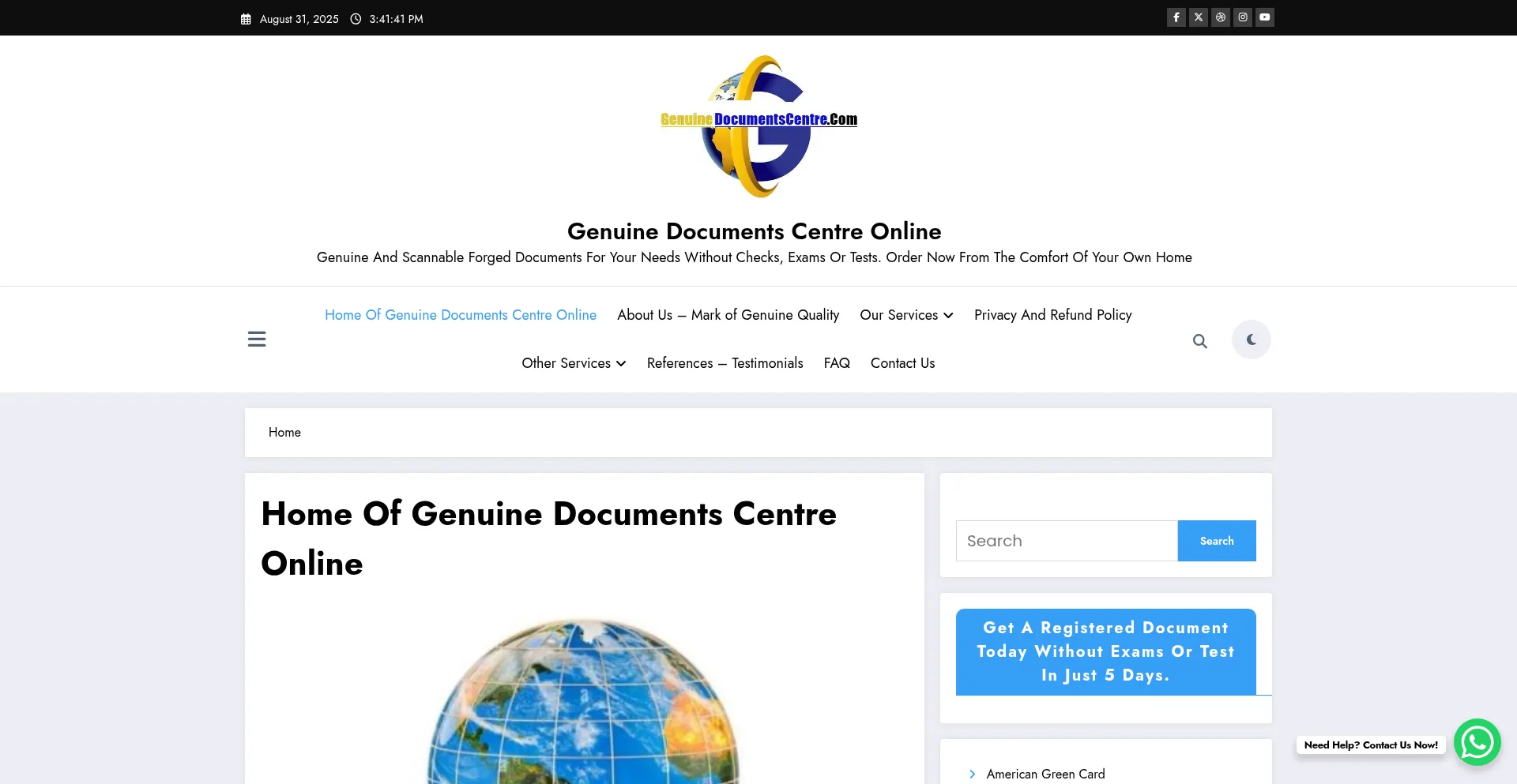 Website screenshot of Genuinedocumentscentre.com