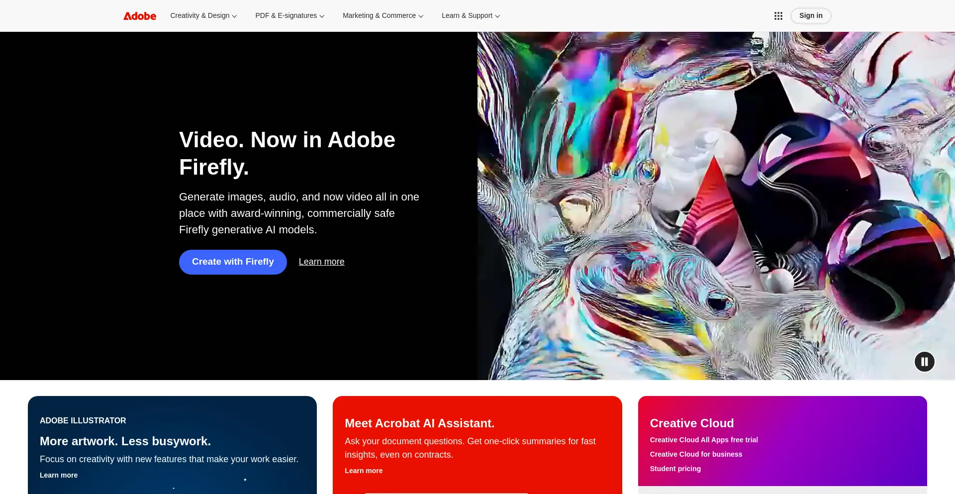 Website screenshot of Get.adobe.com