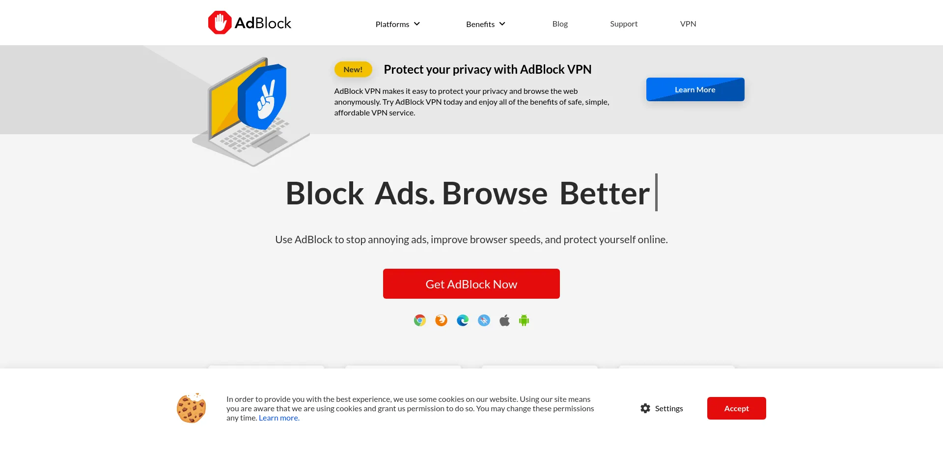 Website screenshot of Getadblock.com