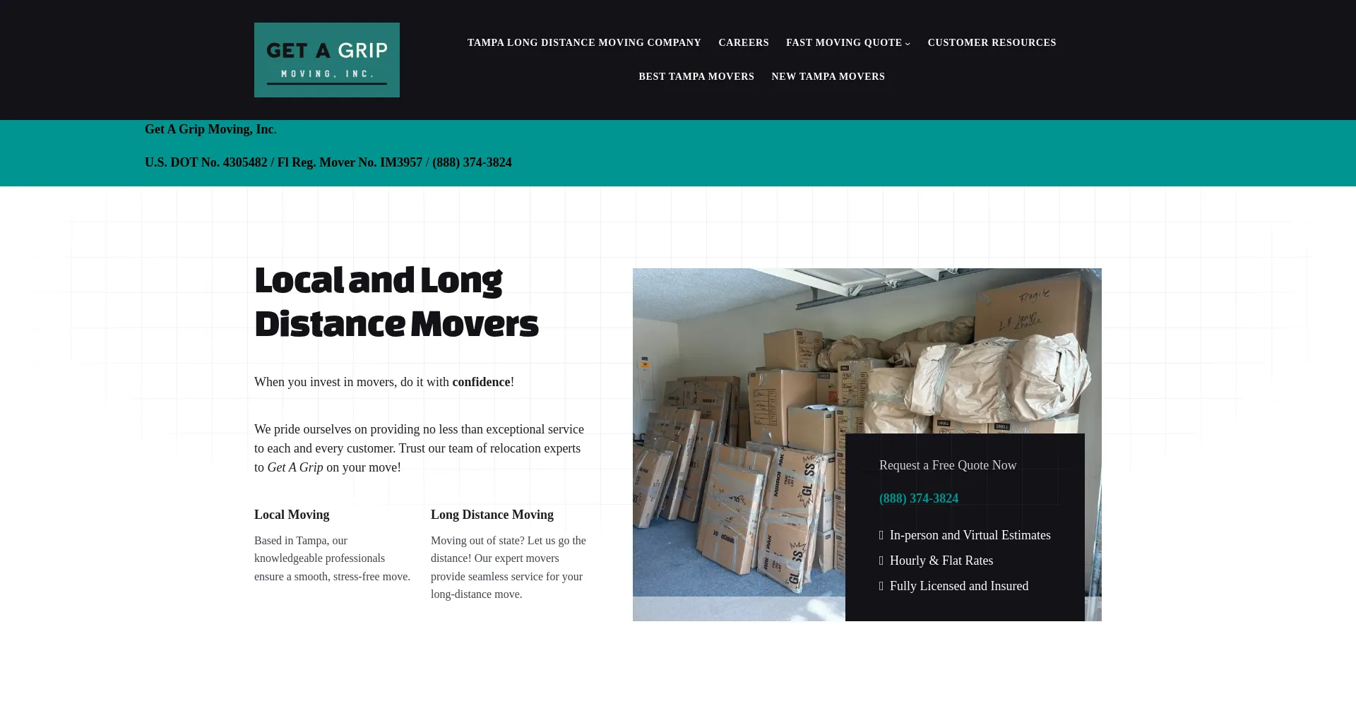 Website screenshot of Getagriponmoving.com