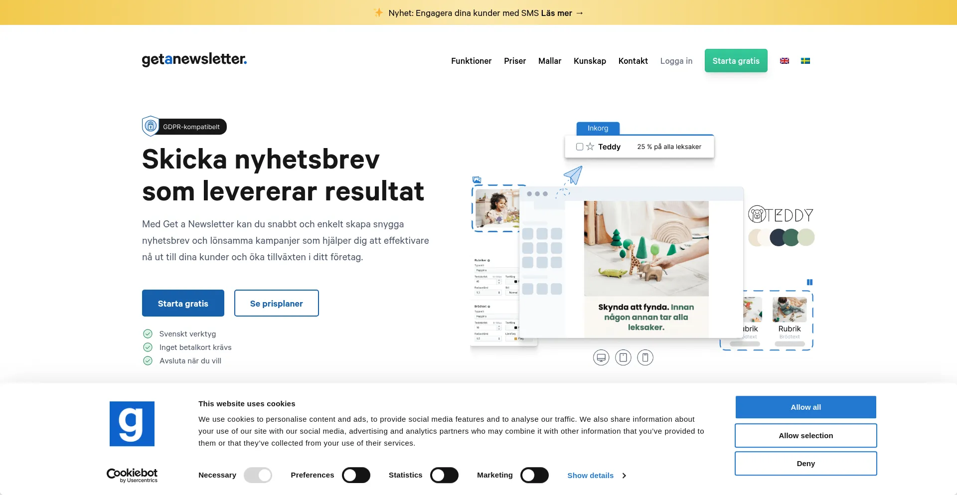 Website screenshot of Getanewsletter.com