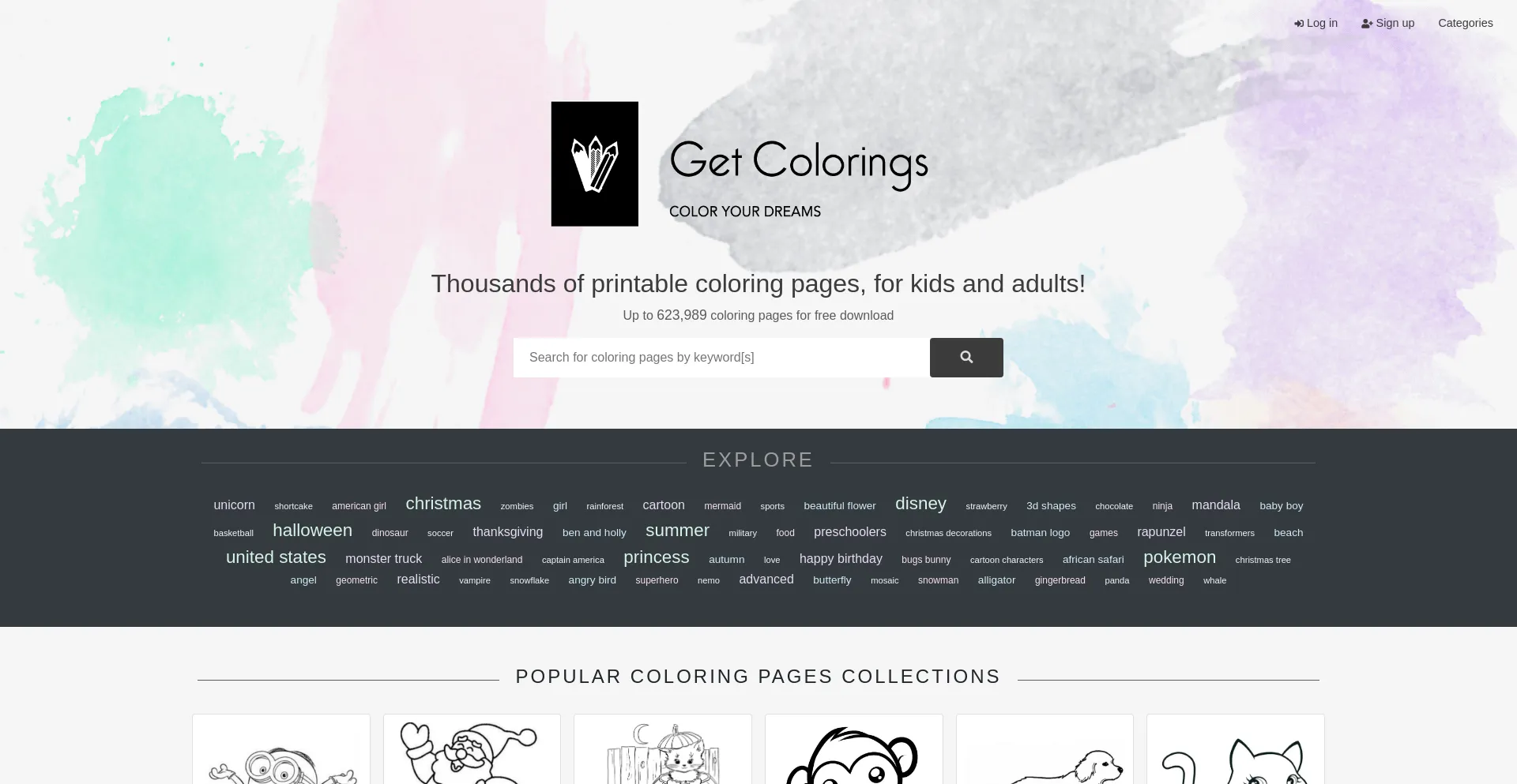 Website screenshot of Getcolorings.com