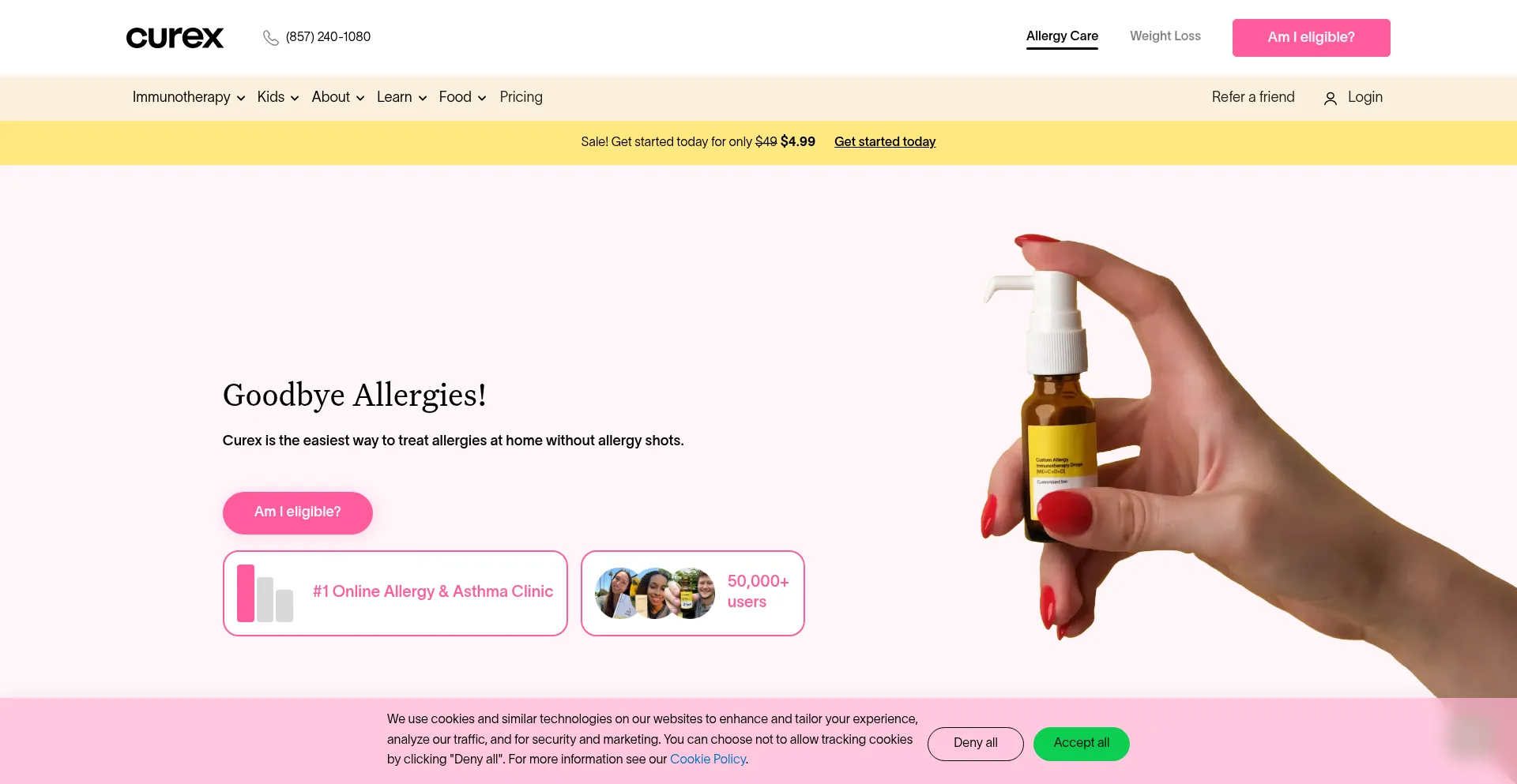 Website screenshot of Getcurex.com