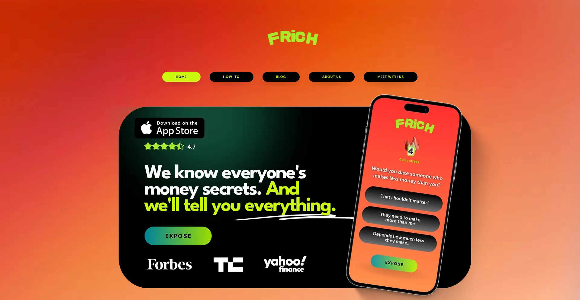Website screenshot of Getfrich.com