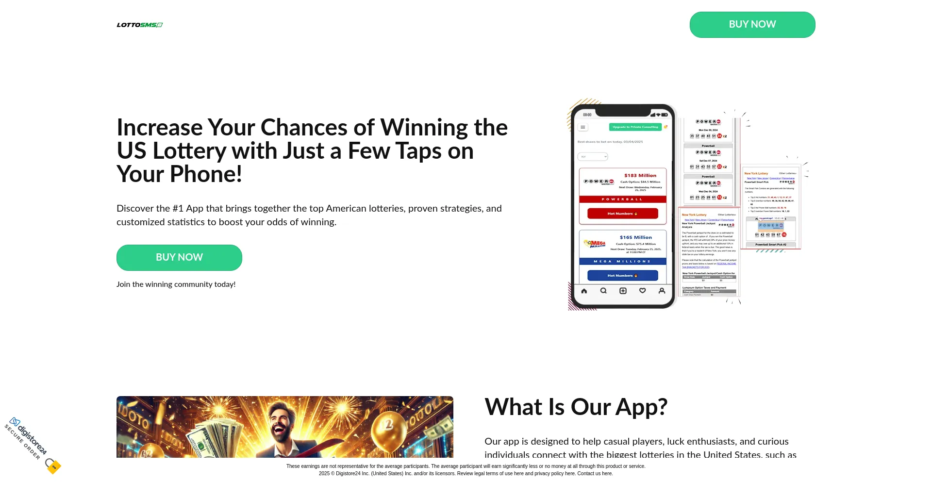Website screenshot of Getlottosms.com