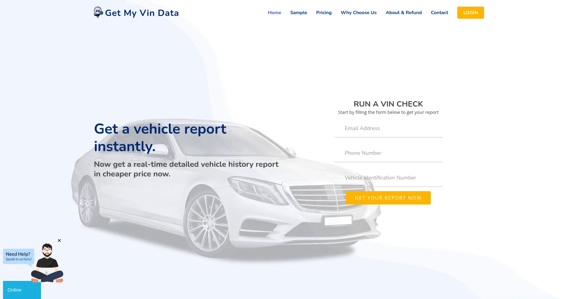Website screenshot of Getmyvindata.store