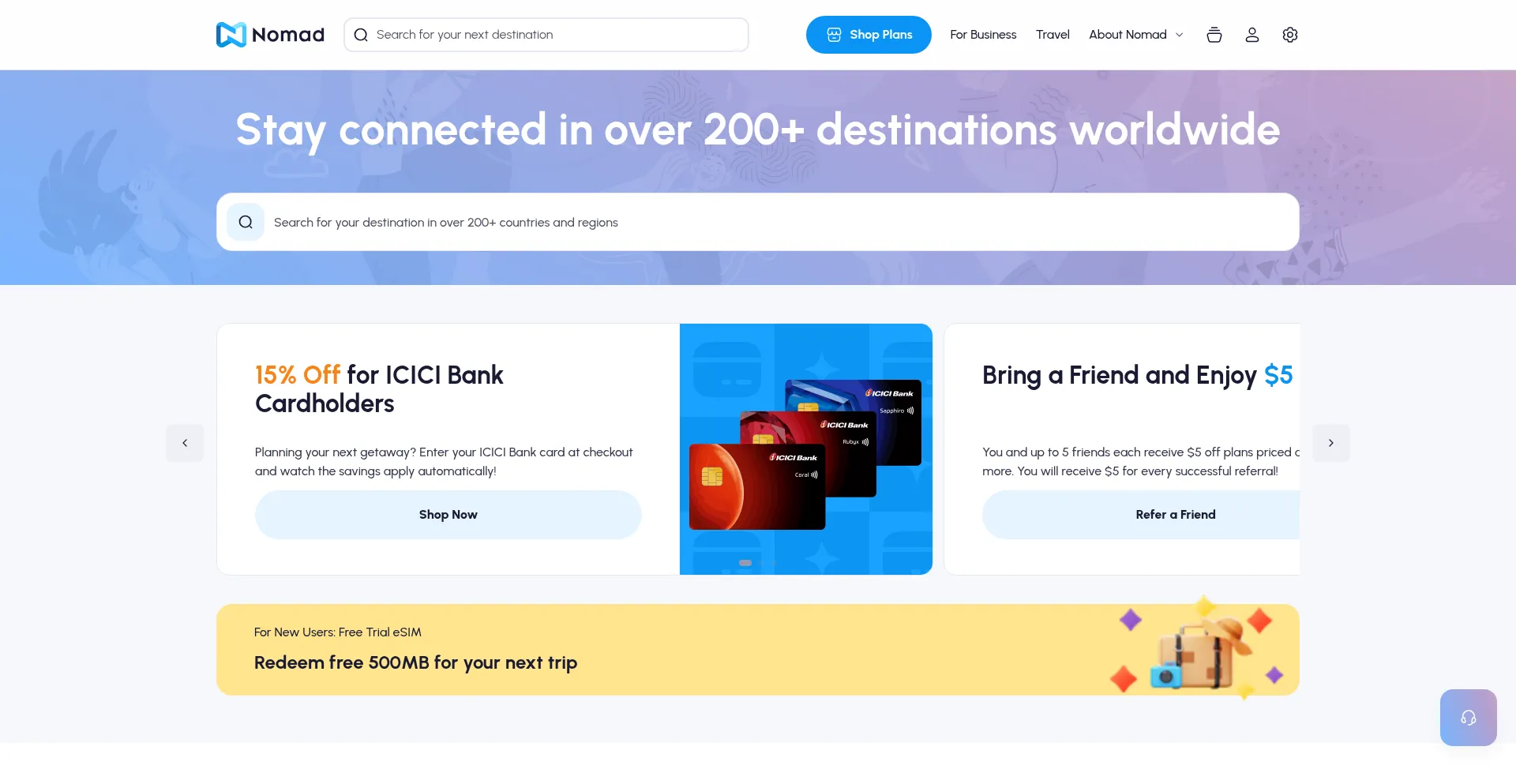 Website screenshot of Getnomad.app