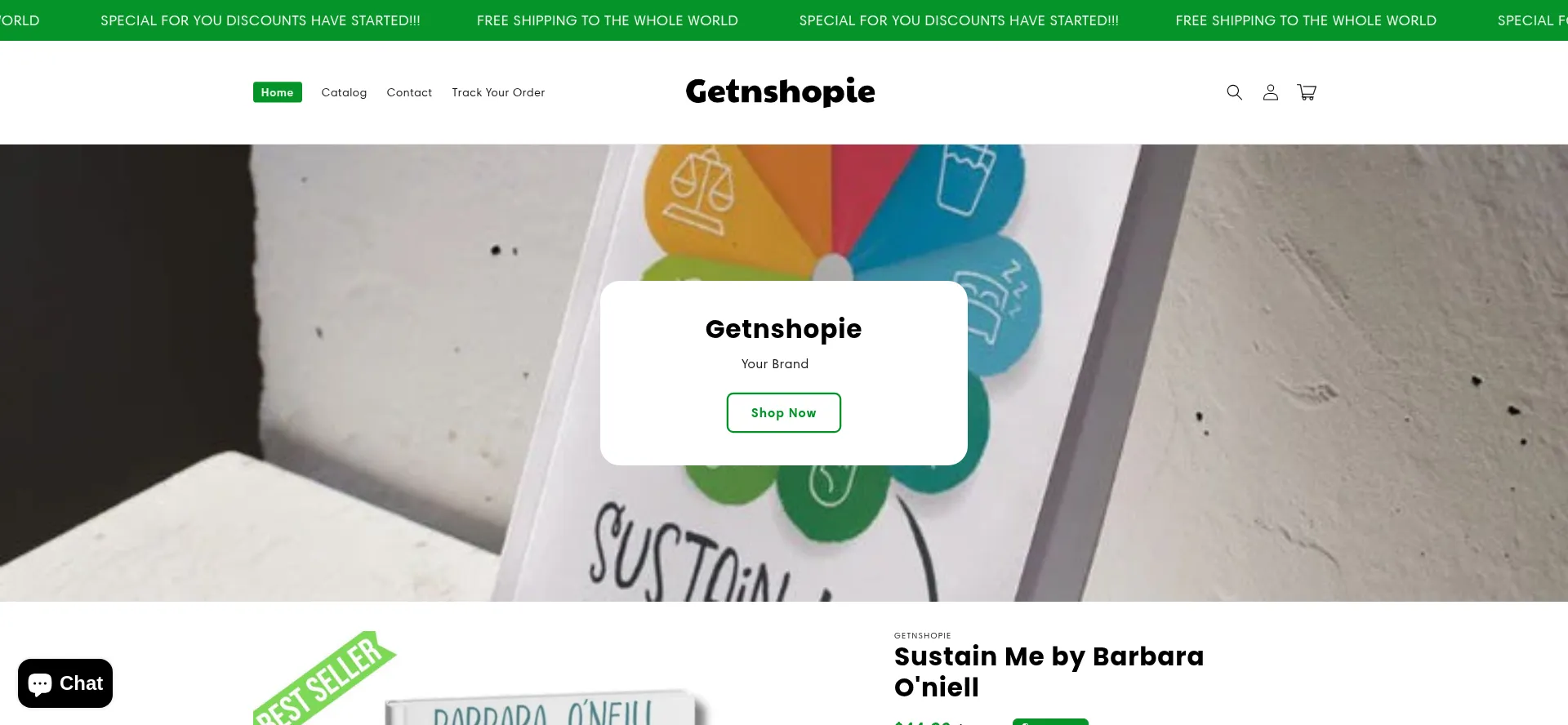 Website screenshot of Getnshopie.com