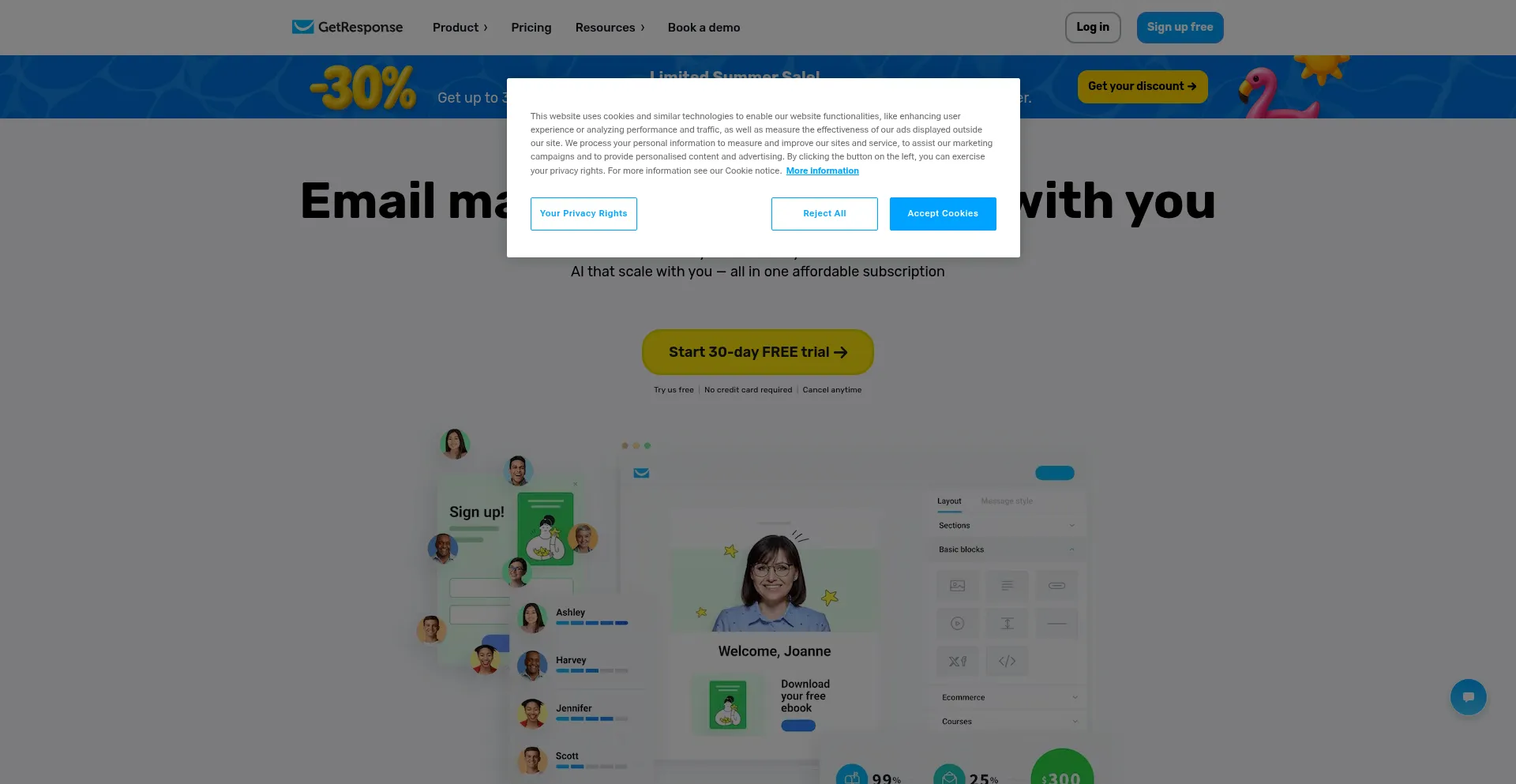 Website screenshot of Getresponse.com