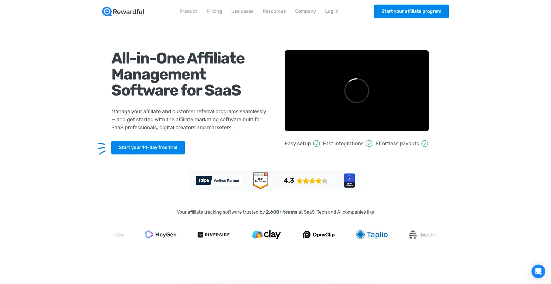Website screenshot of Getrewardful.com