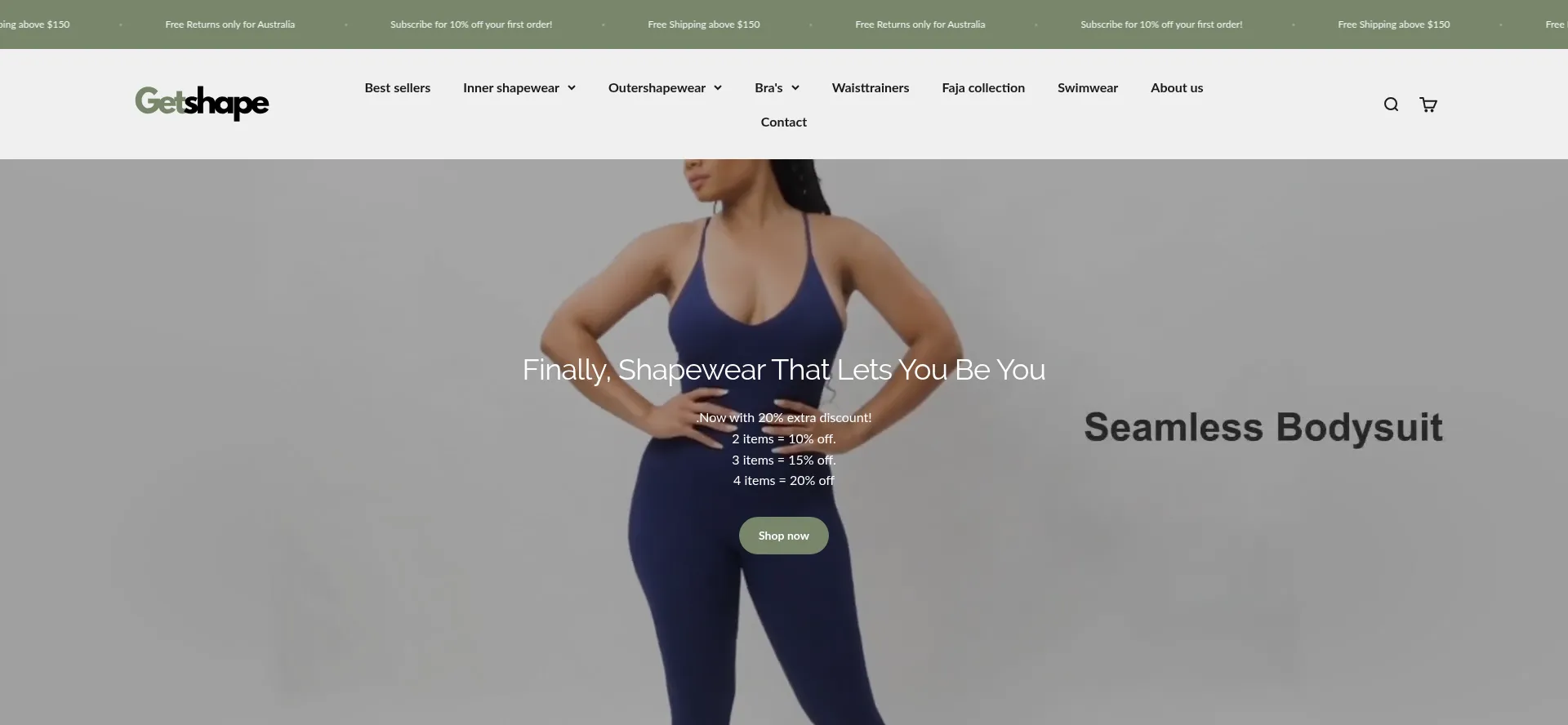 Website screenshot of Getshape.com.au
