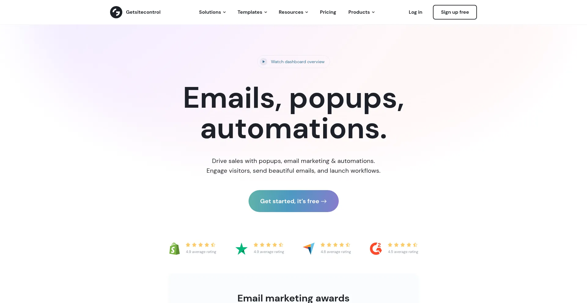 Website screenshot of Getsitecontrol.com