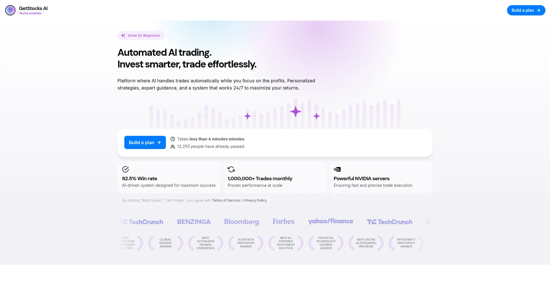 Website screenshot of Getstocksai.com