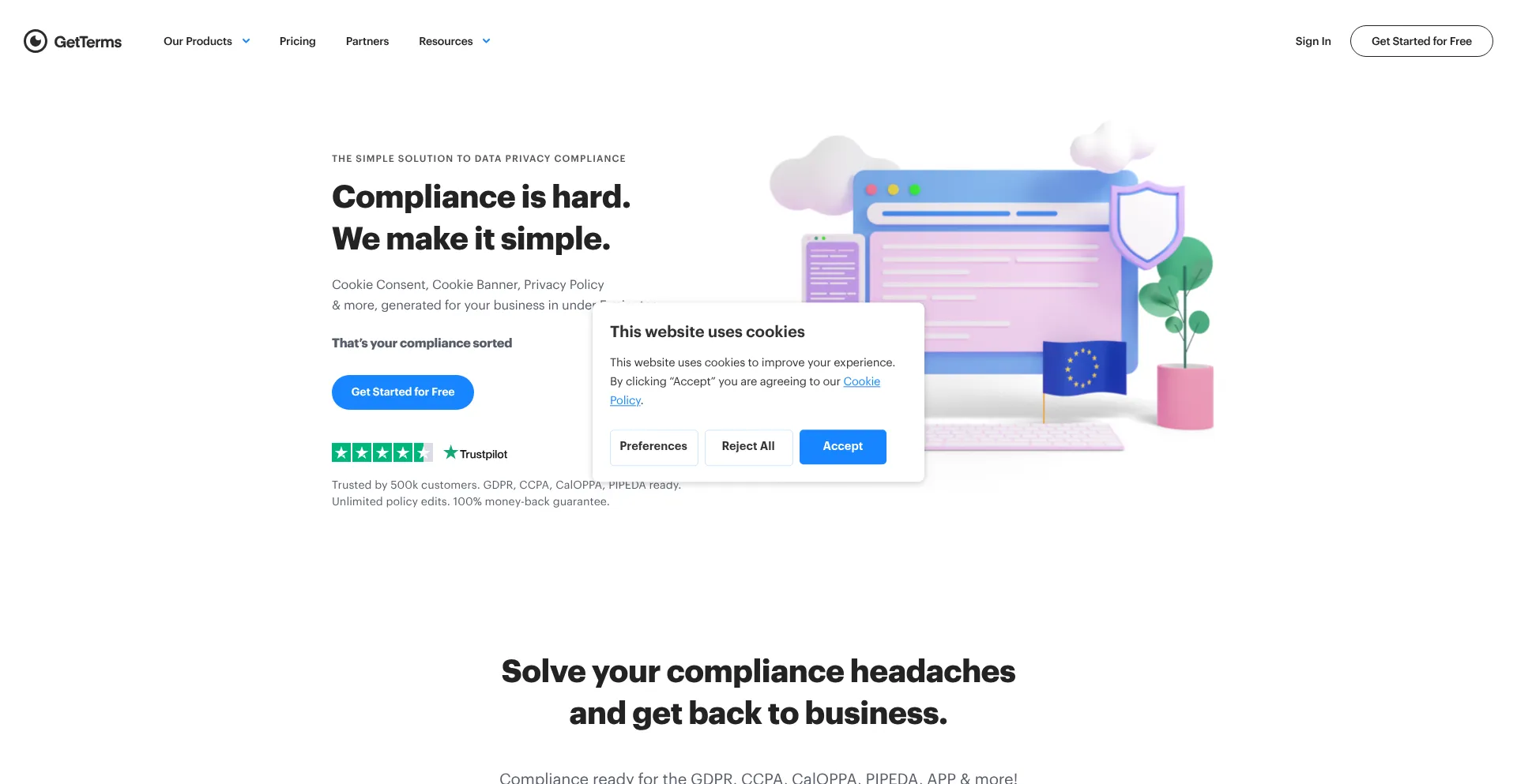 Website screenshot of Getterms.io