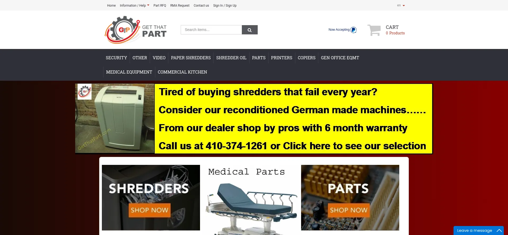 Website screenshot of Getthatpart.com