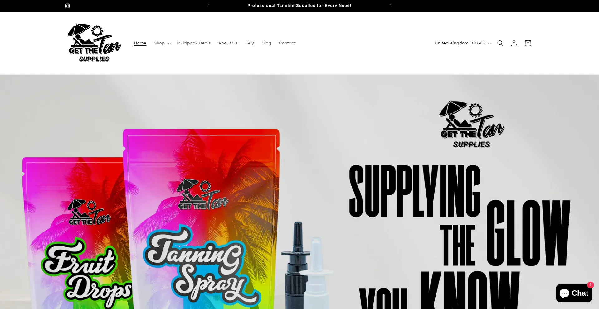 Website screenshot of Getthetan.supplies