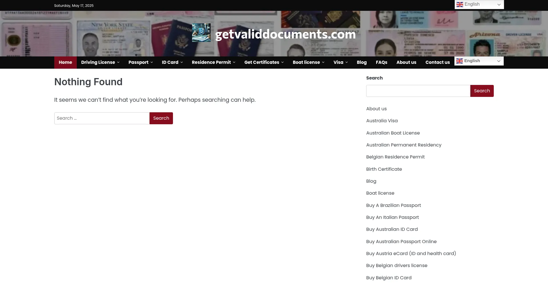 Website screenshot of Getvaliddocuments.com
