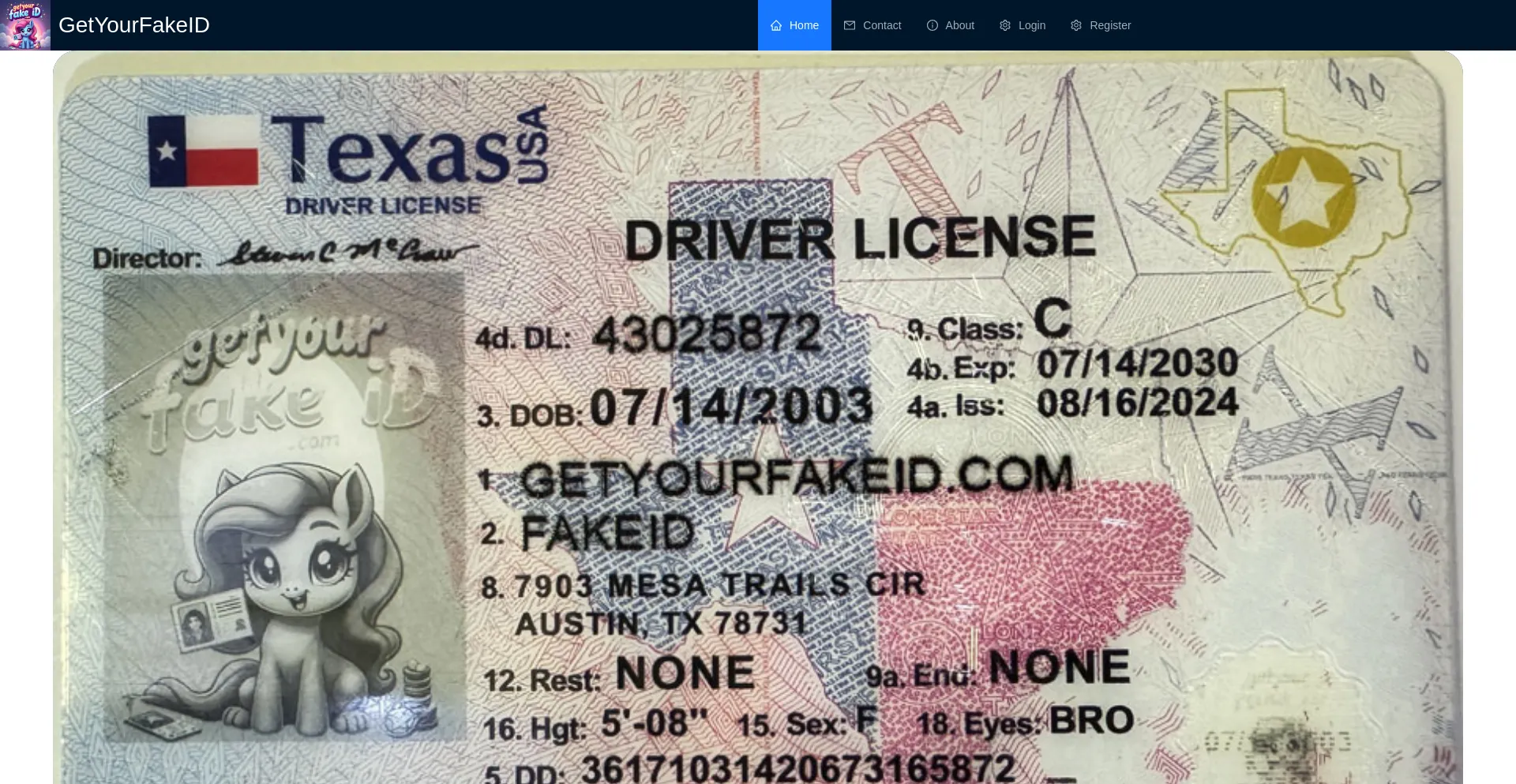 Website screenshot of Getyourfakeid.com