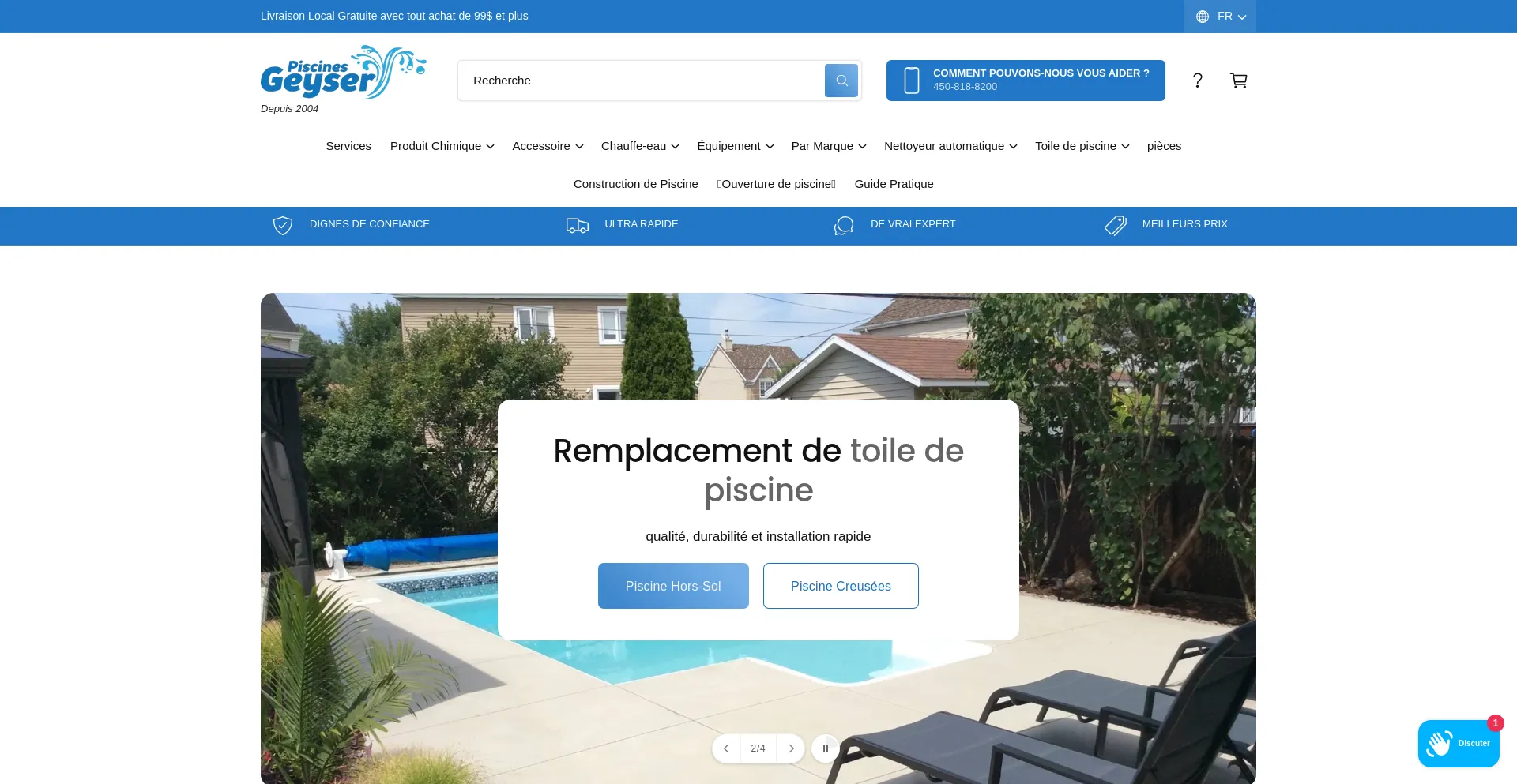 Website screenshot of Geyserpiscines.com
