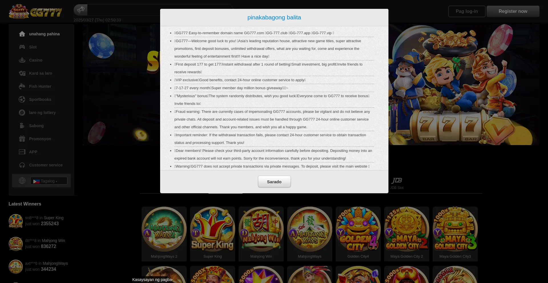 Website screenshot of Gg777.cloud