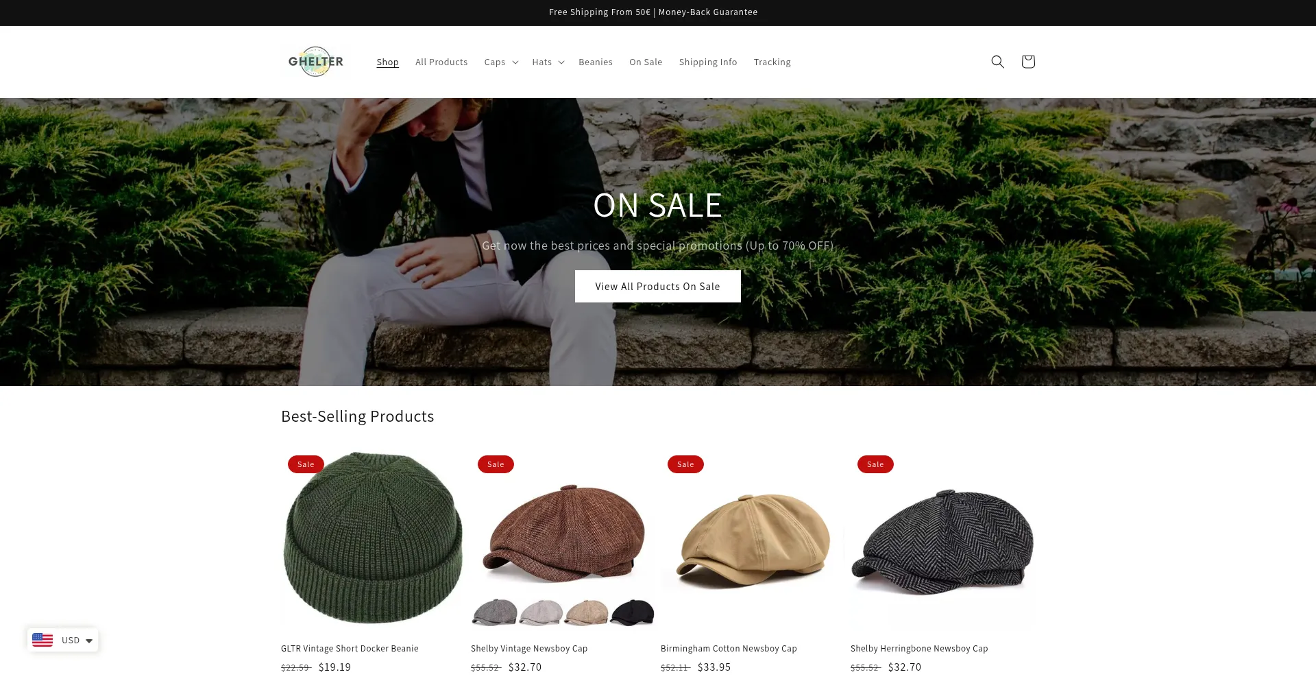 Website screenshot of Ghelter.com