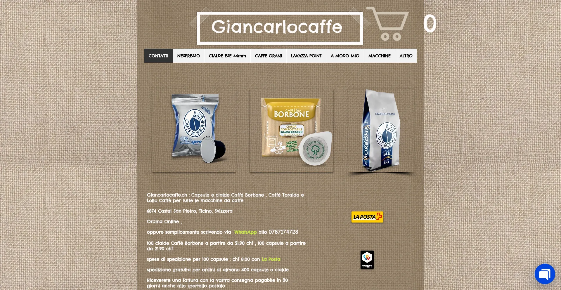 Website screenshot of Giancarlocaffe.com