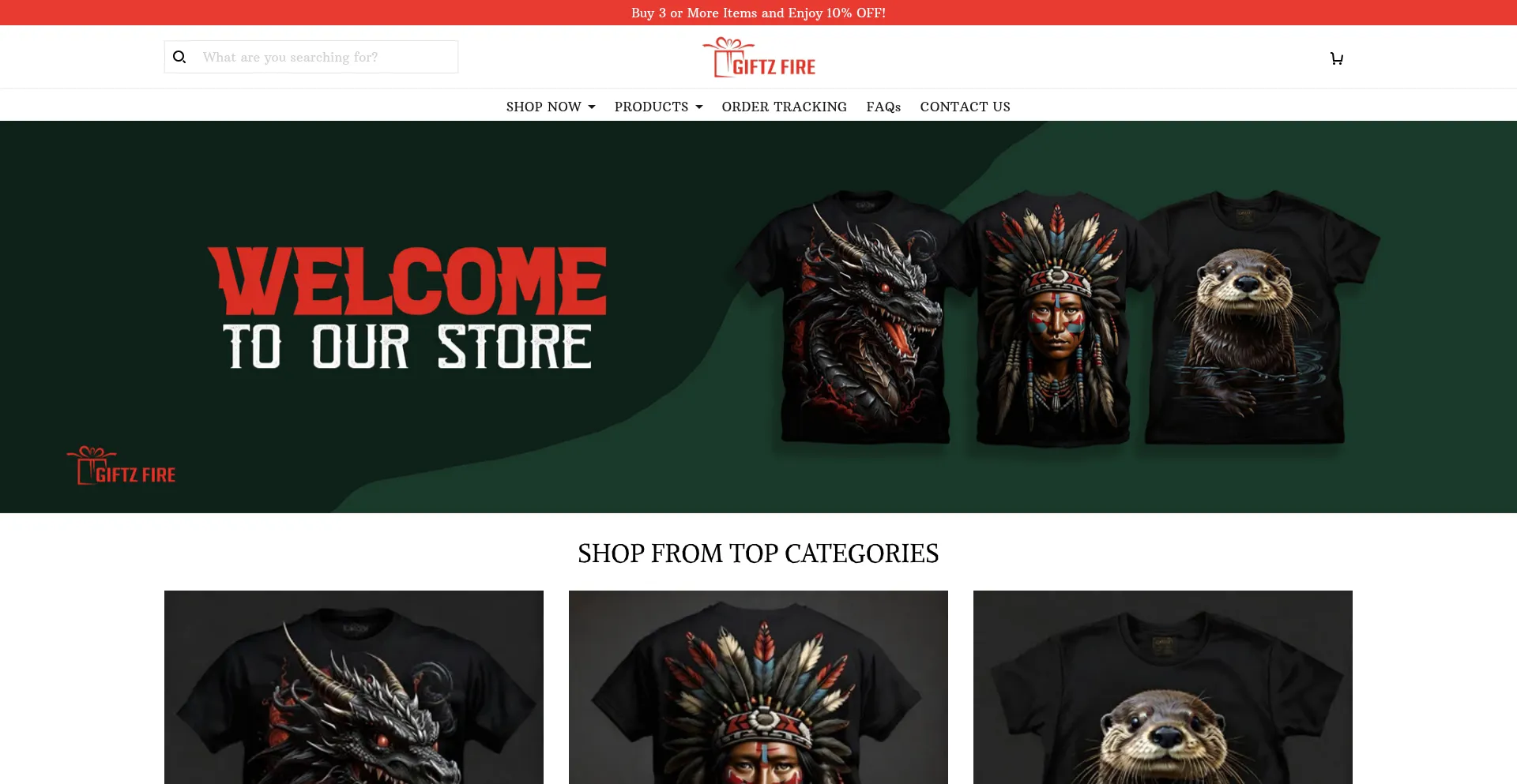 Website screenshot of Giftzfire.com
