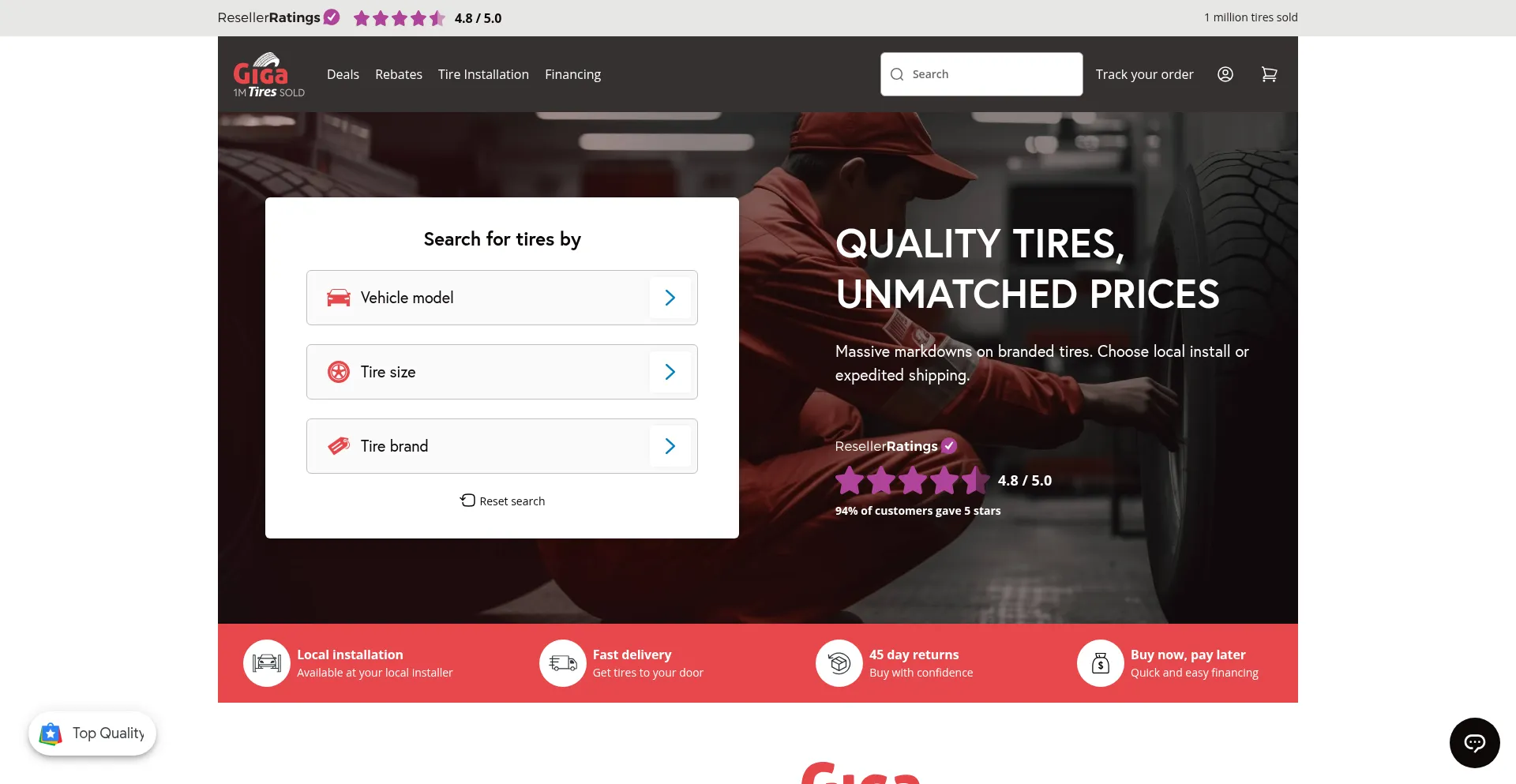 Website screenshot of Giga-tires.com