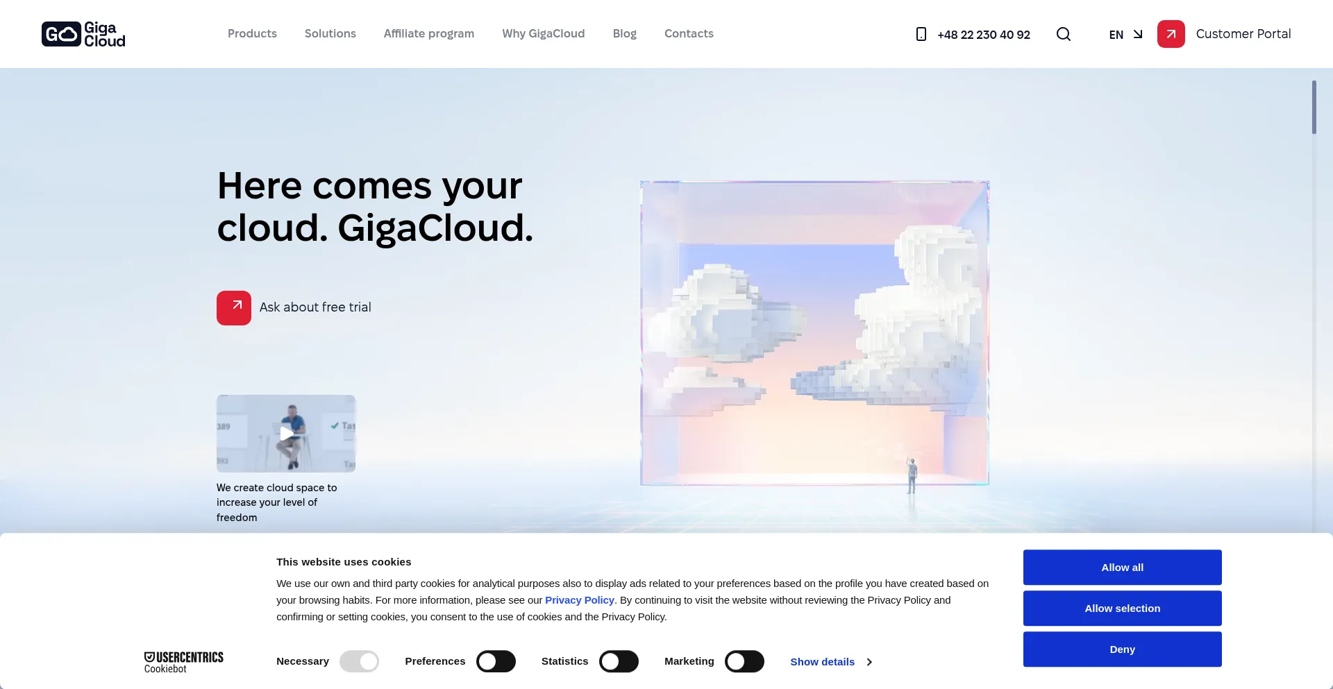 Website screenshot of Gigacloud.eu