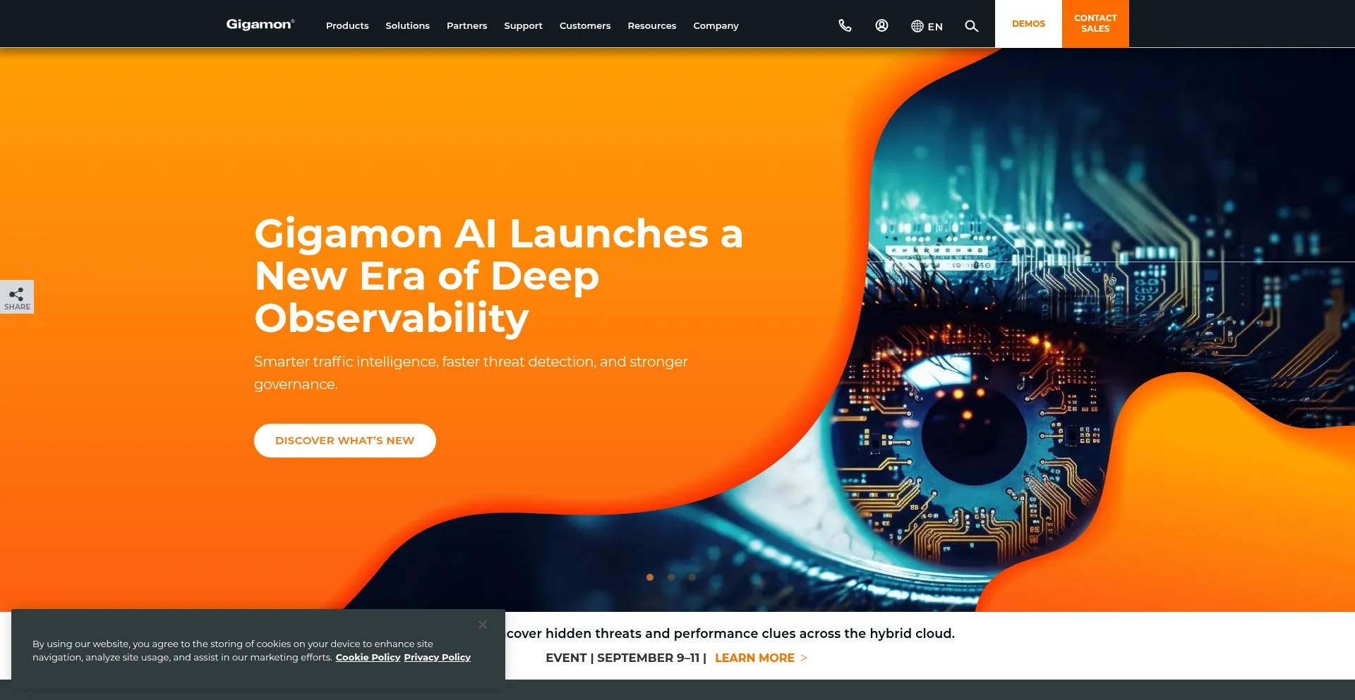 Website screenshot of Gigamon.com